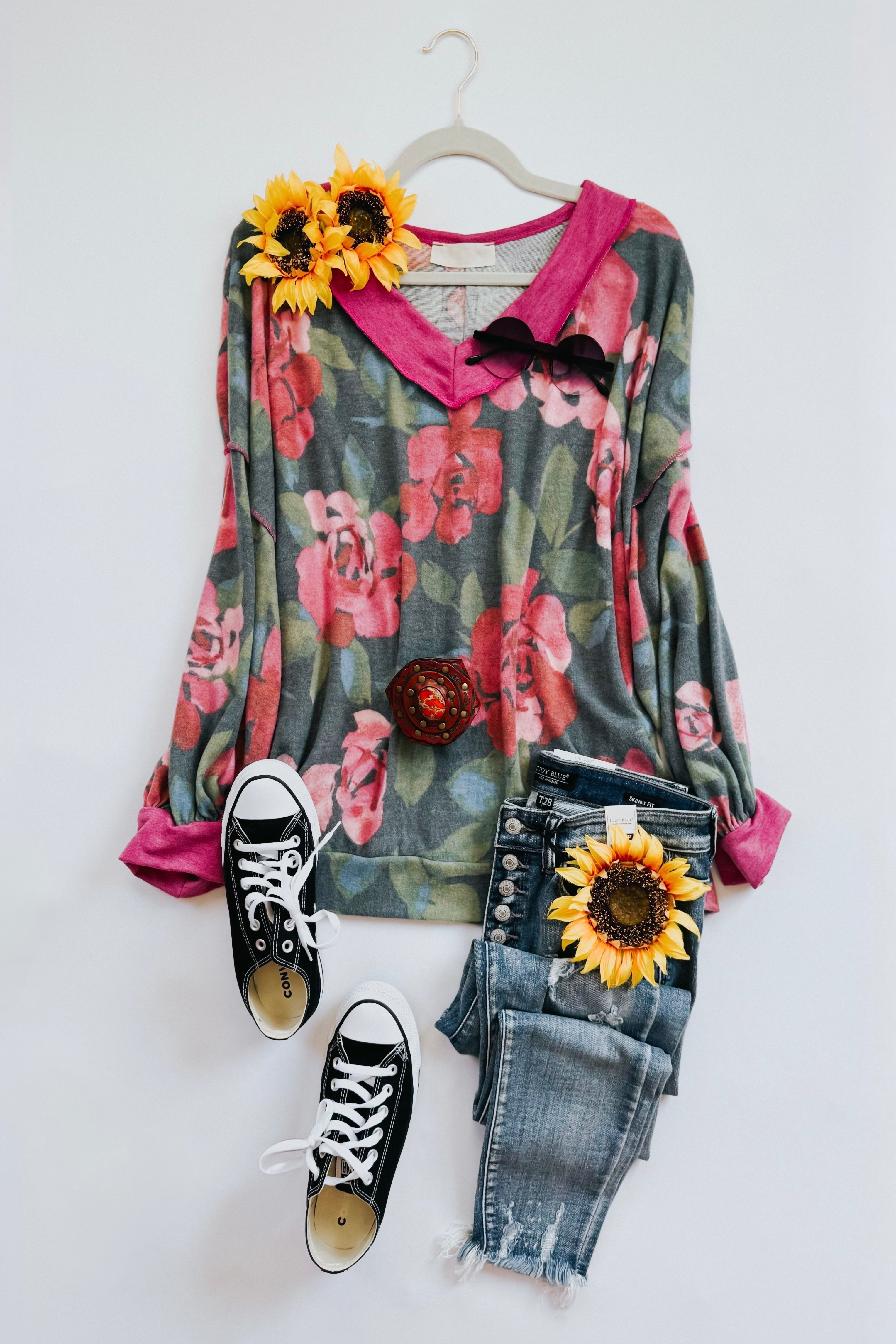I Can Say Floral Print Hacci Knit Sweater