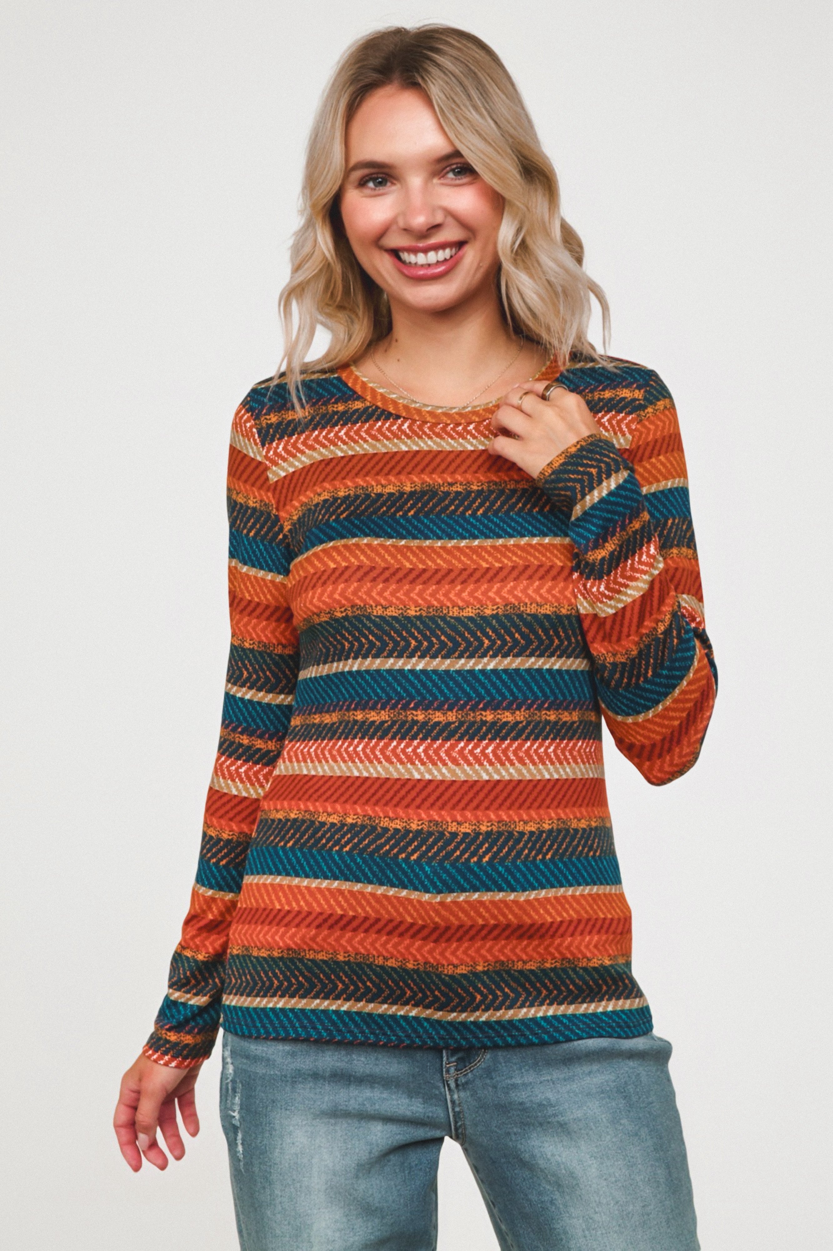 Keep Me Guessing Herringbone Long Sleeve • Rust