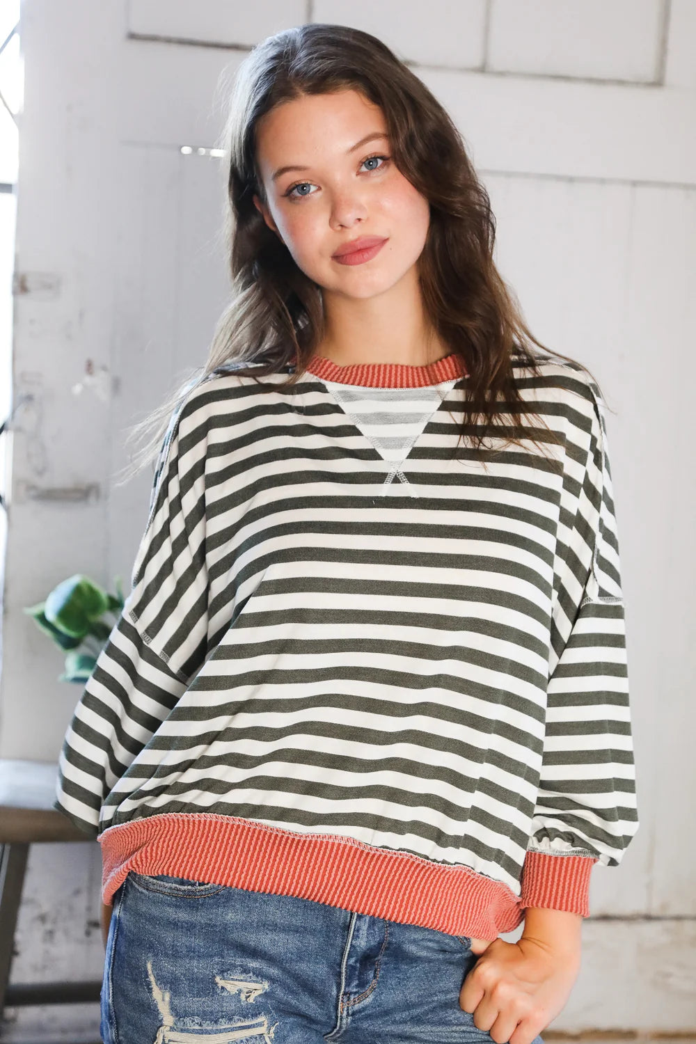A Striped Story Crew Neck Pullover • Rust