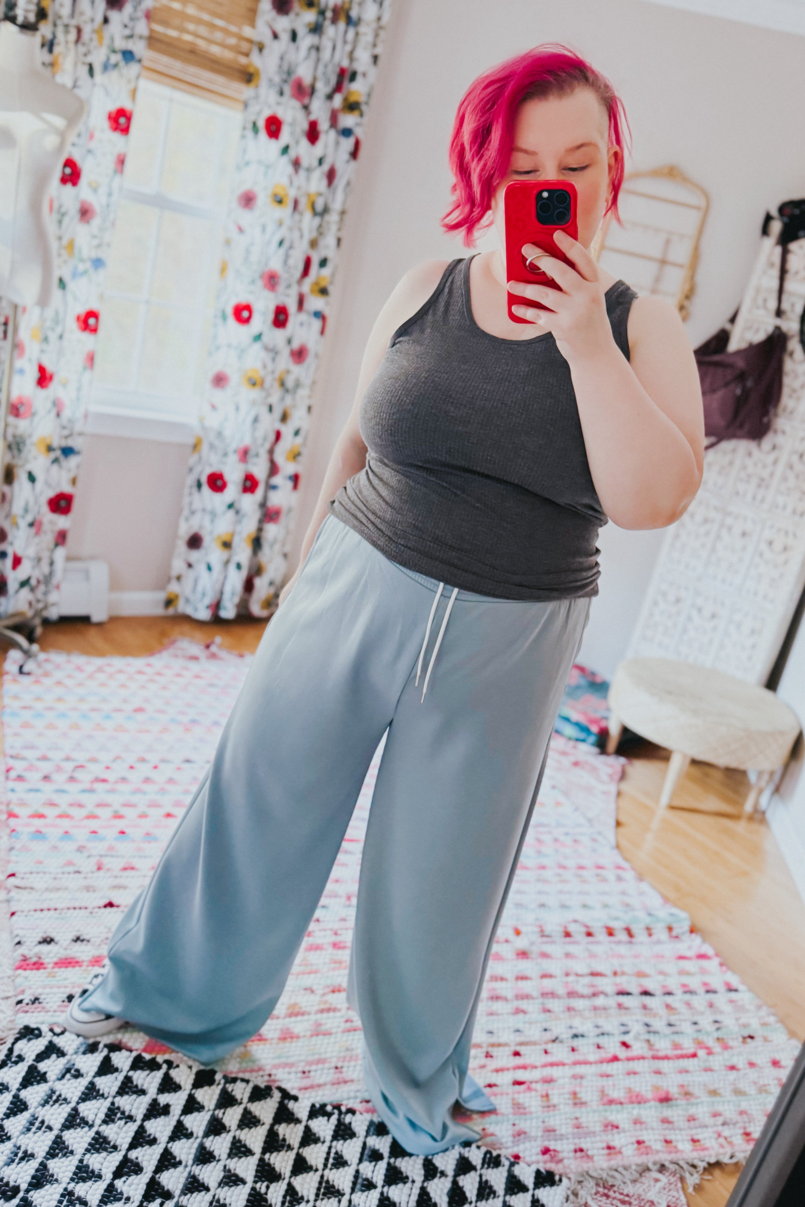 Come Crashing In Scuba Knit Drawstring Wide Leg Pants • Blue Grey