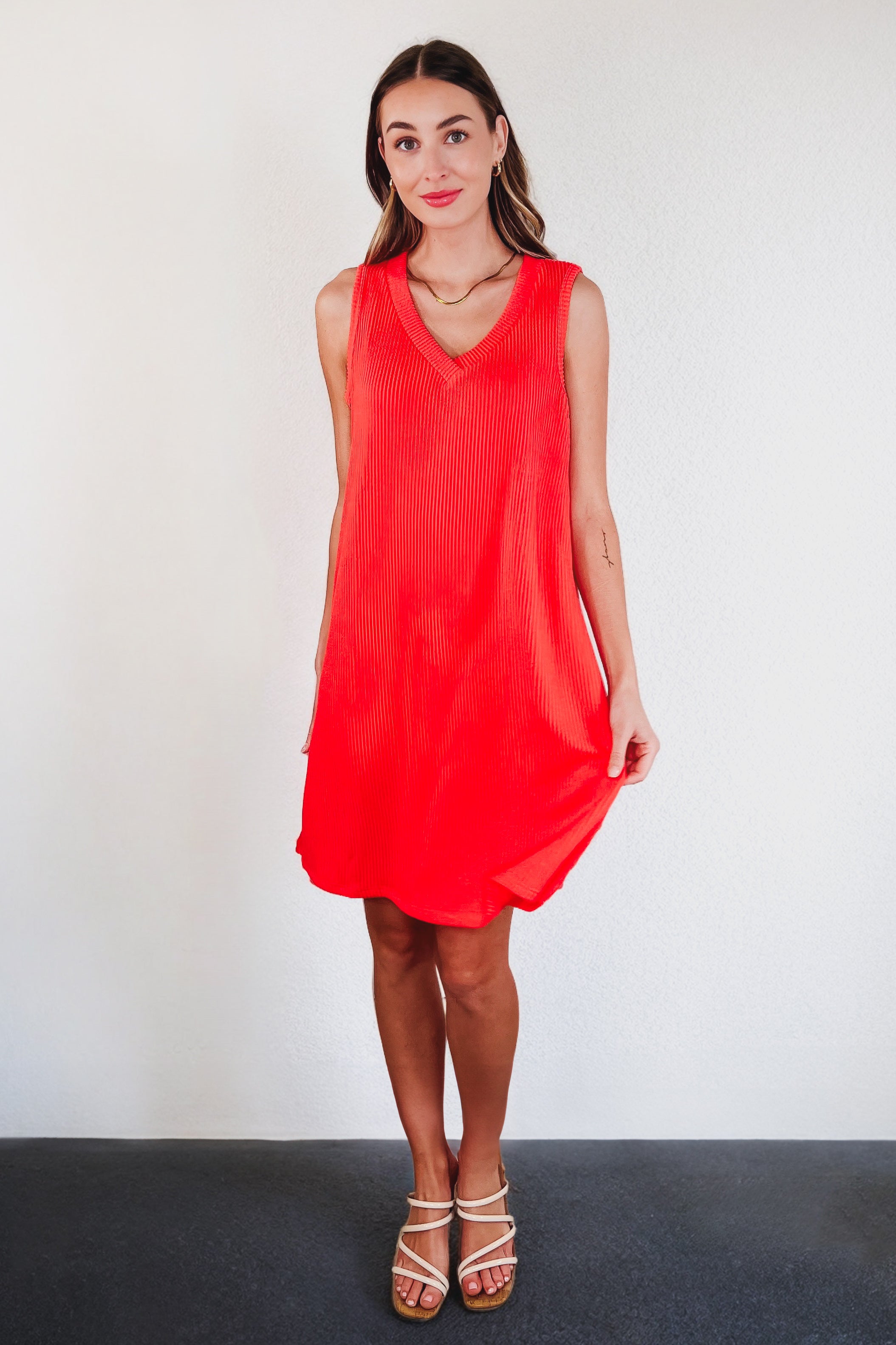 The Power I Hold V-Neck Ribbed Knit Dress • Summer Coral