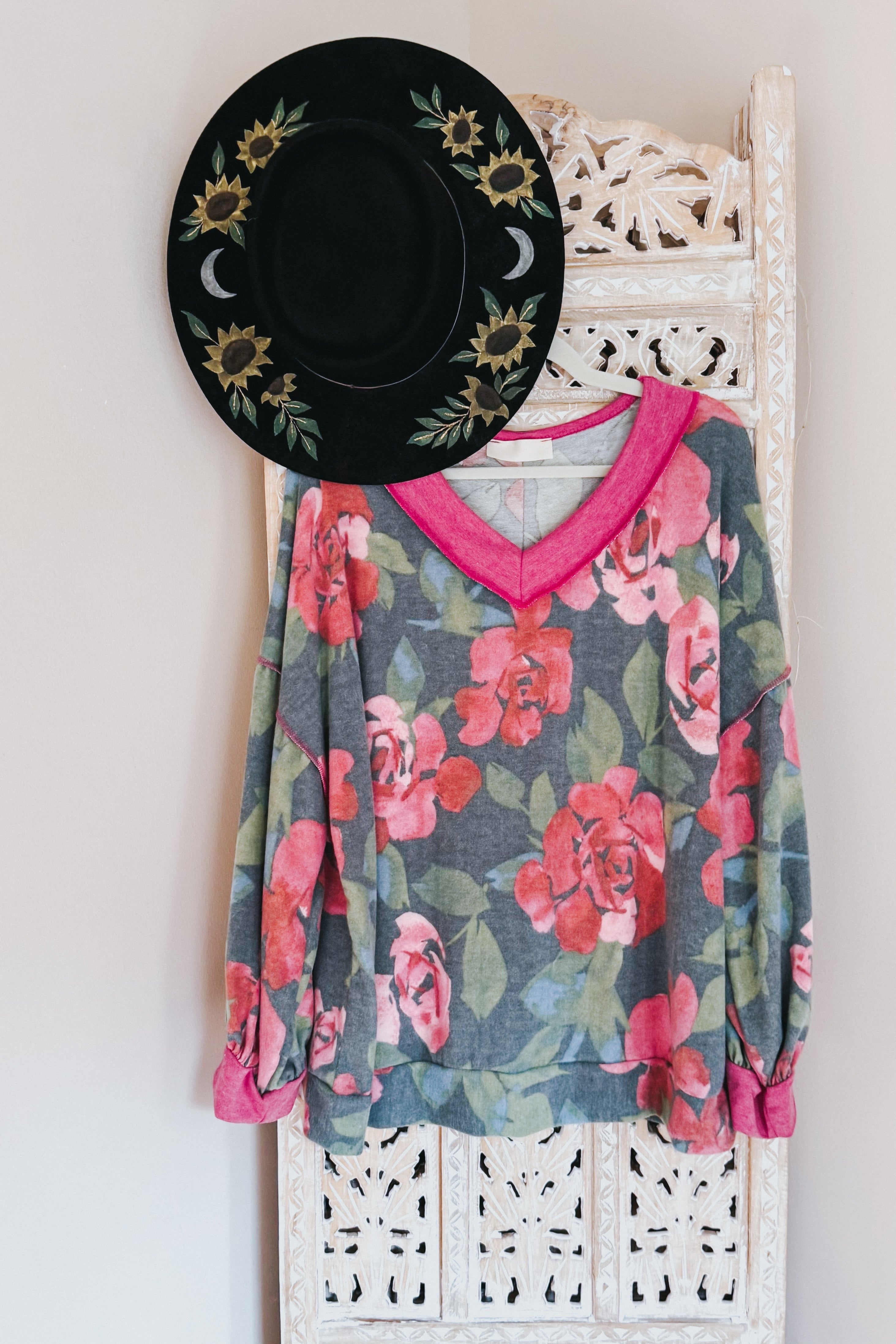 I Can Say Floral Print Hacci Knit Sweater