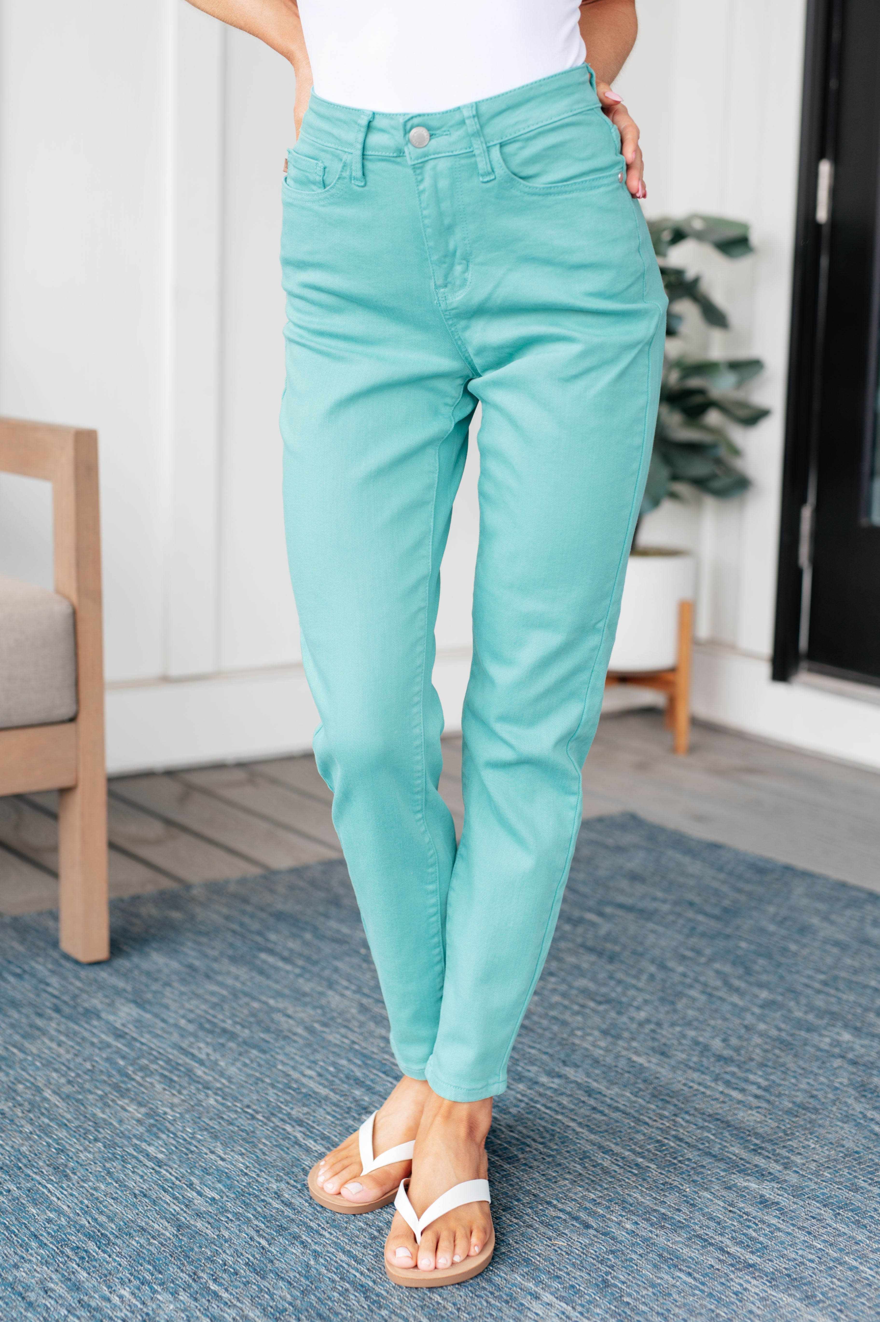 Bridgette High Rise Garment Dyed Slim Jeans • Aquamarine
