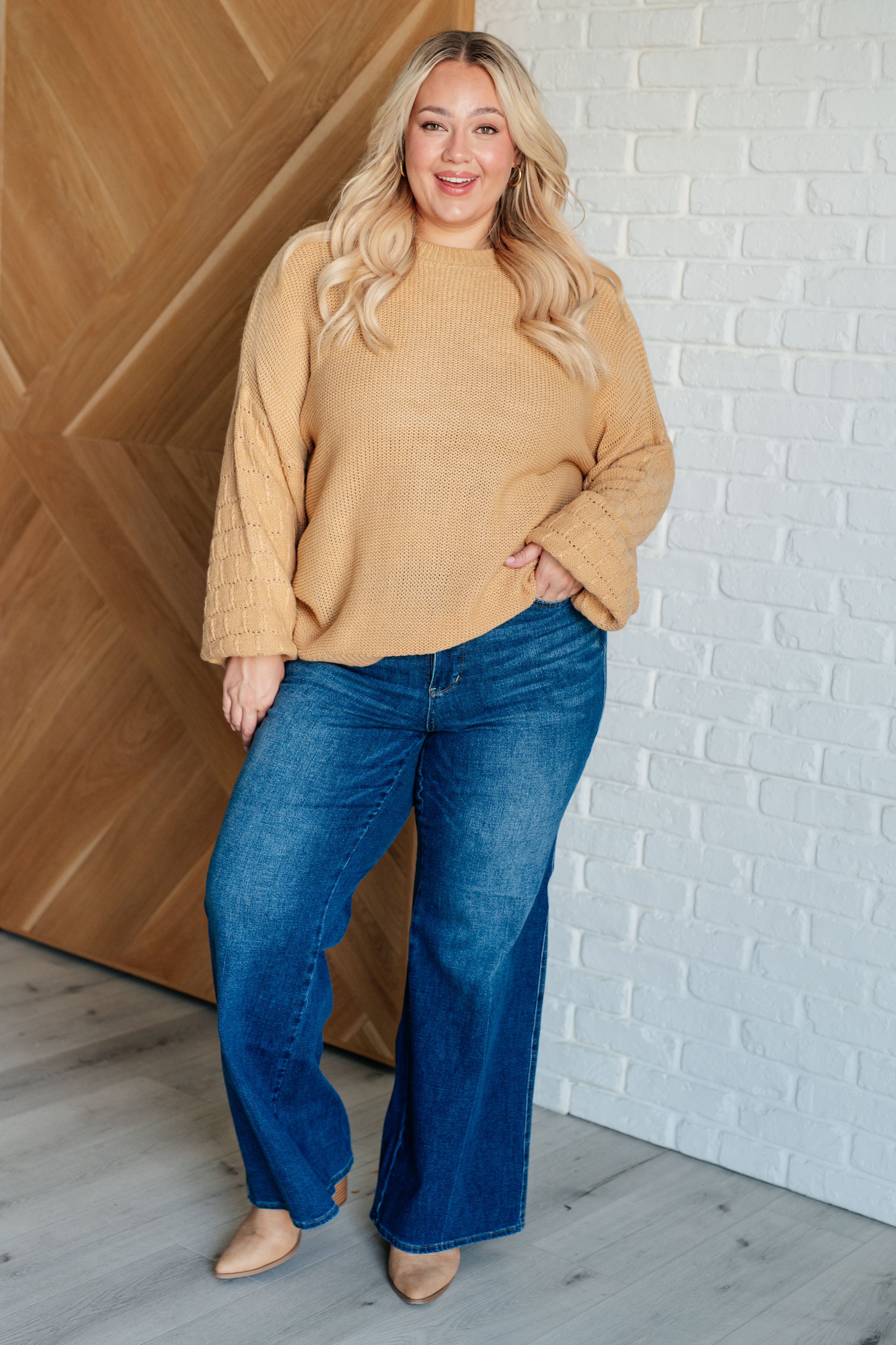Bubbly Personality Bubble Sleeve Sweater • Wheat