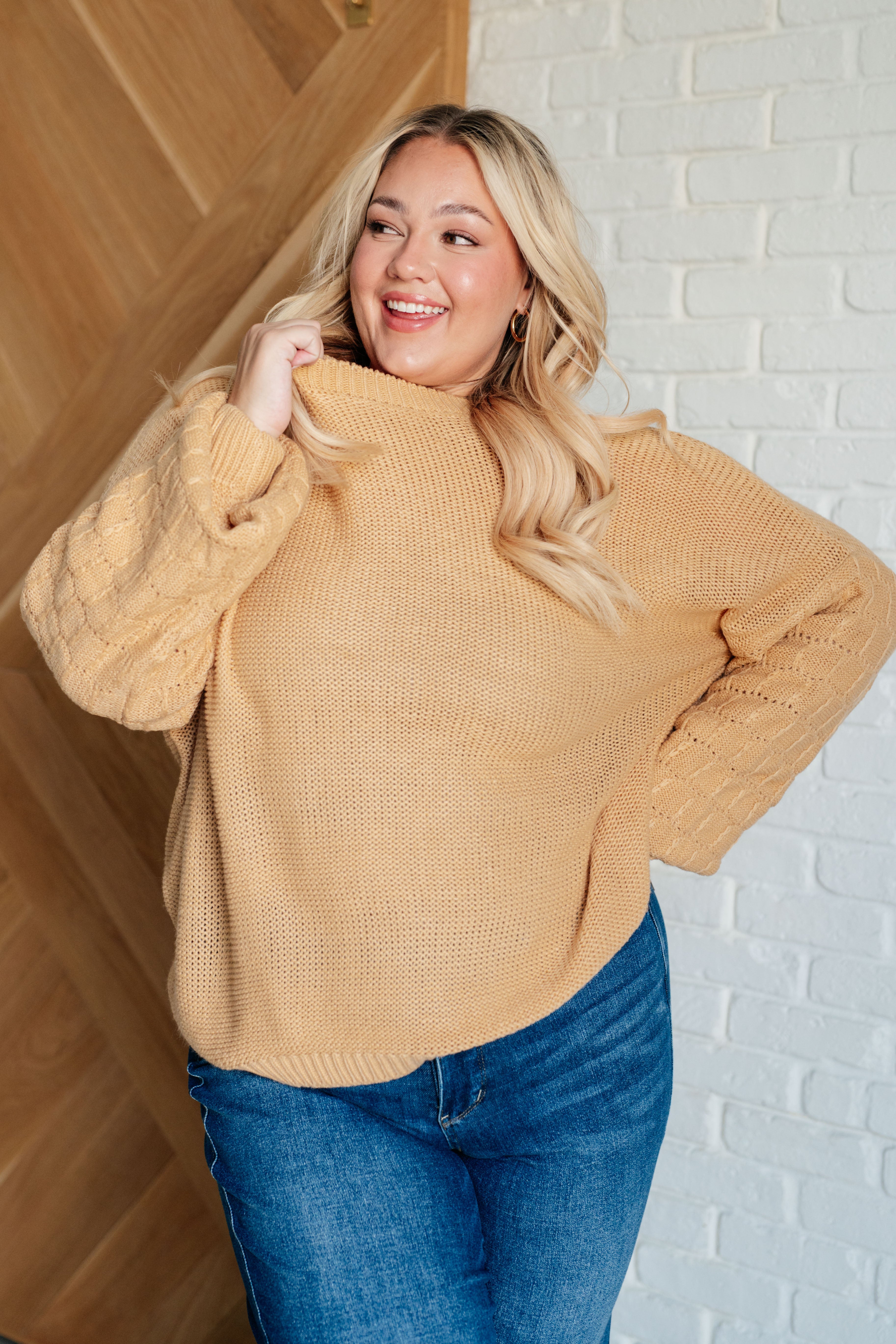 Bubbly Personality Bubble Sleeve Sweater • Wheat