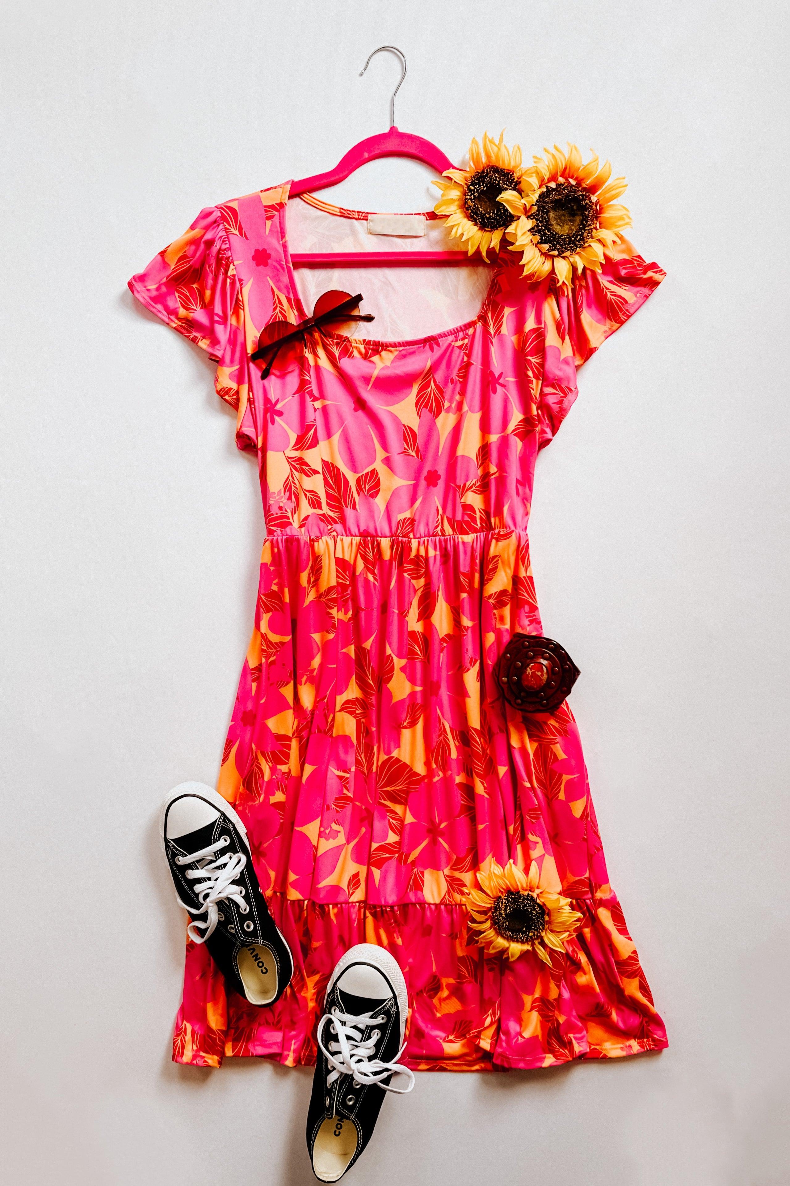 Sun Streaked Afternoon Square Neck Dress - Atomic Wildflower