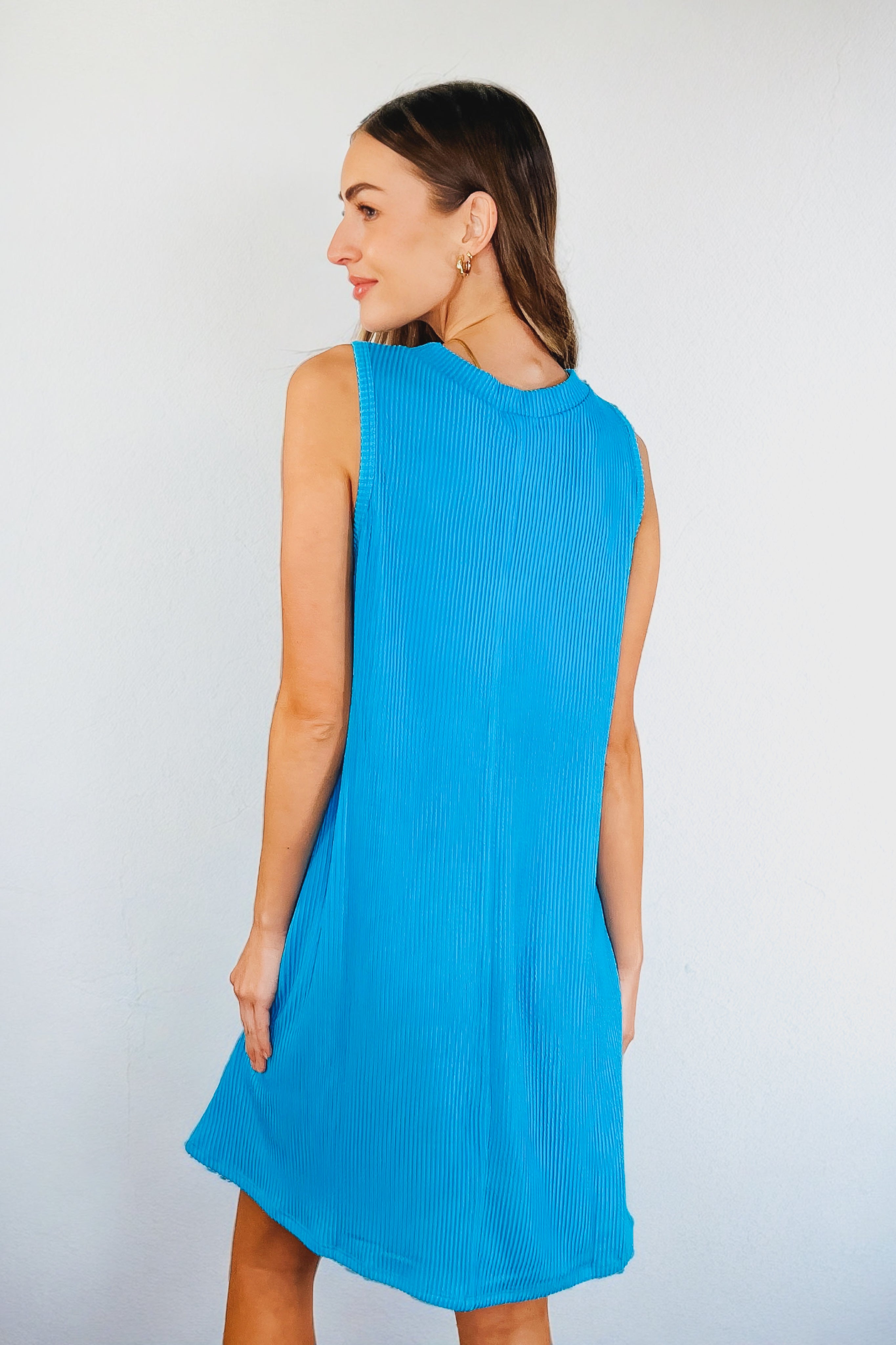 The Power I Hold V-Neck Ribbed Knit Dress • Aqua Glow