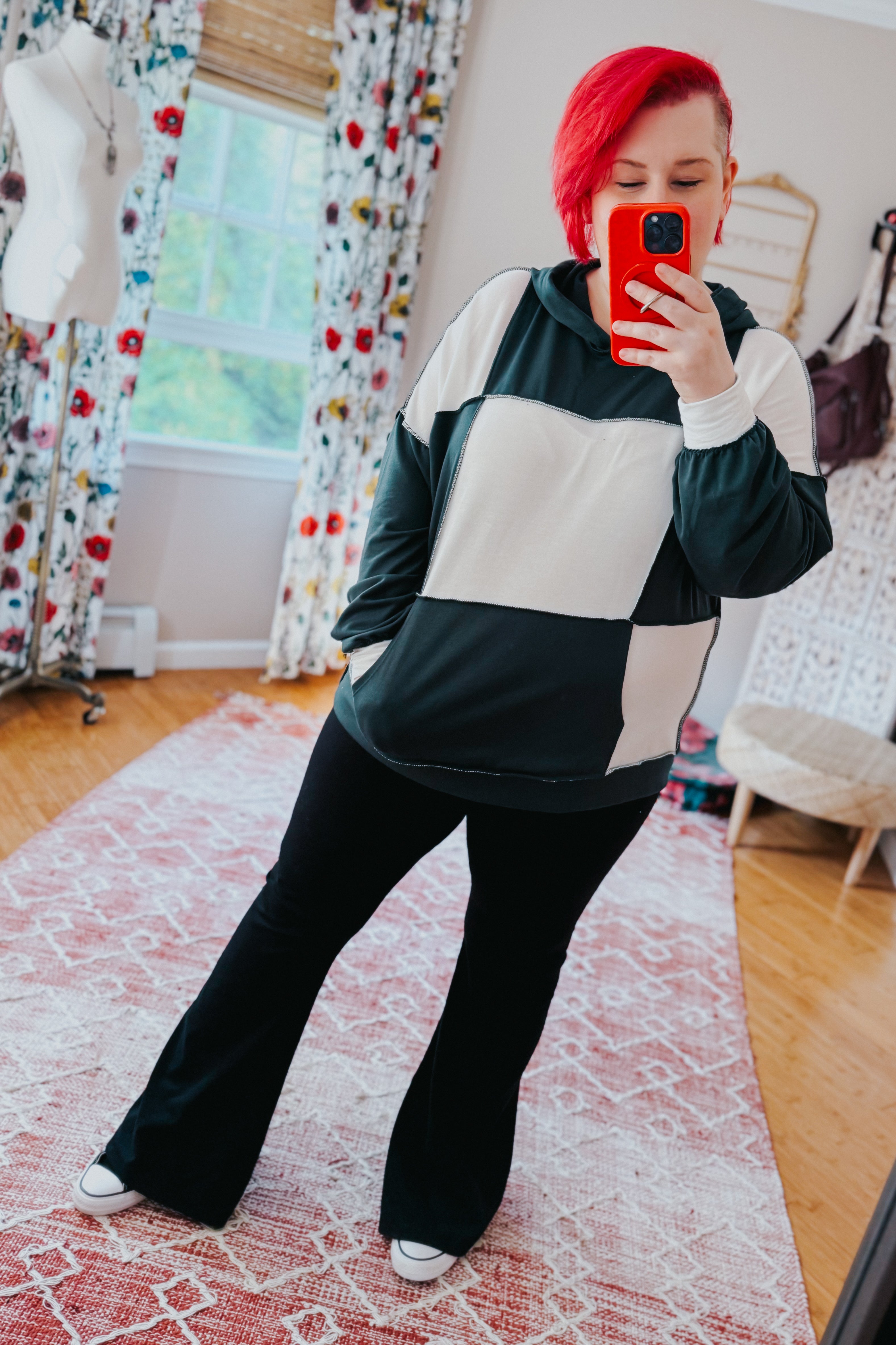 Heart Open Color Block Terry Knit Hoodie