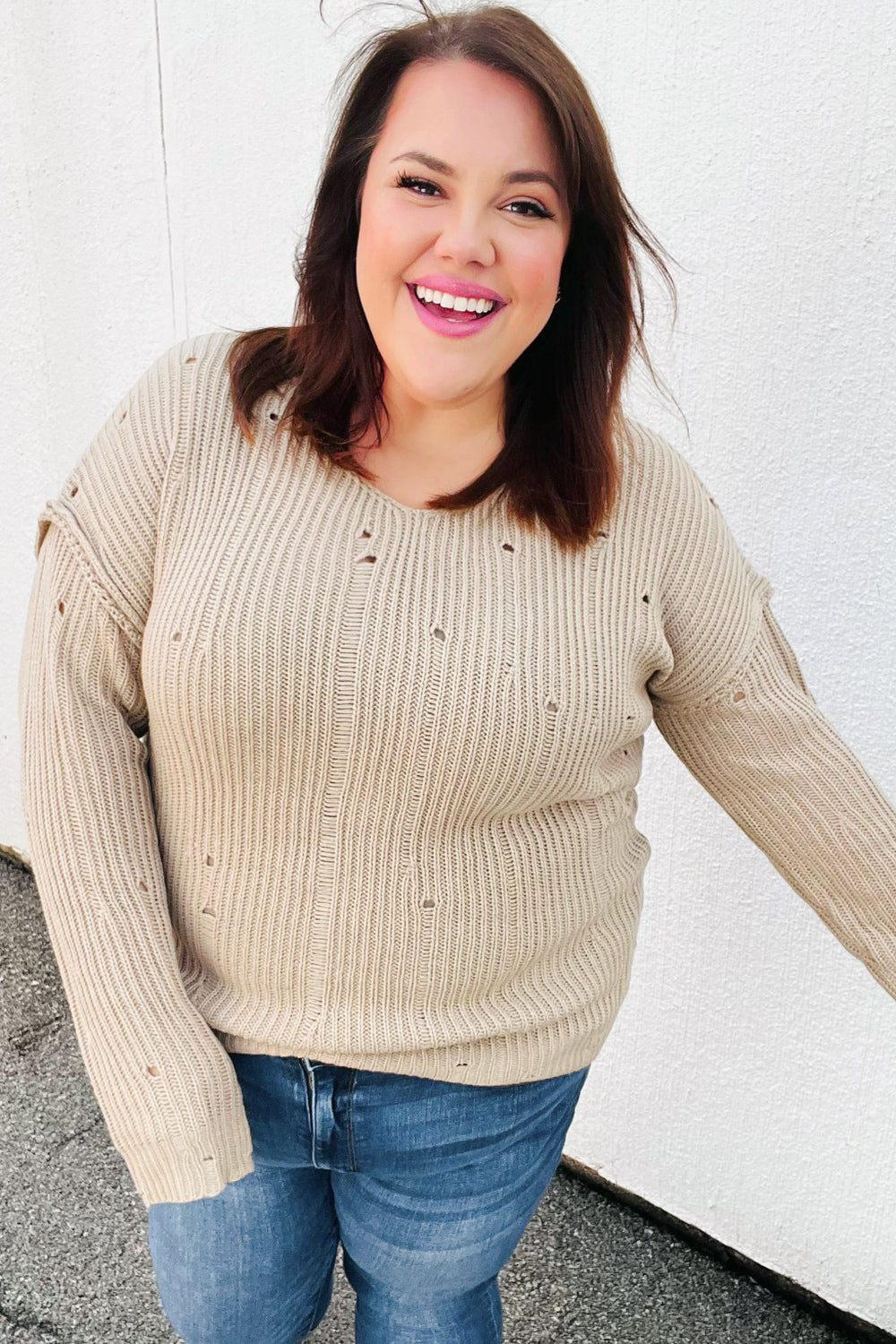 Comfy Day Distressed V Neck Sweater