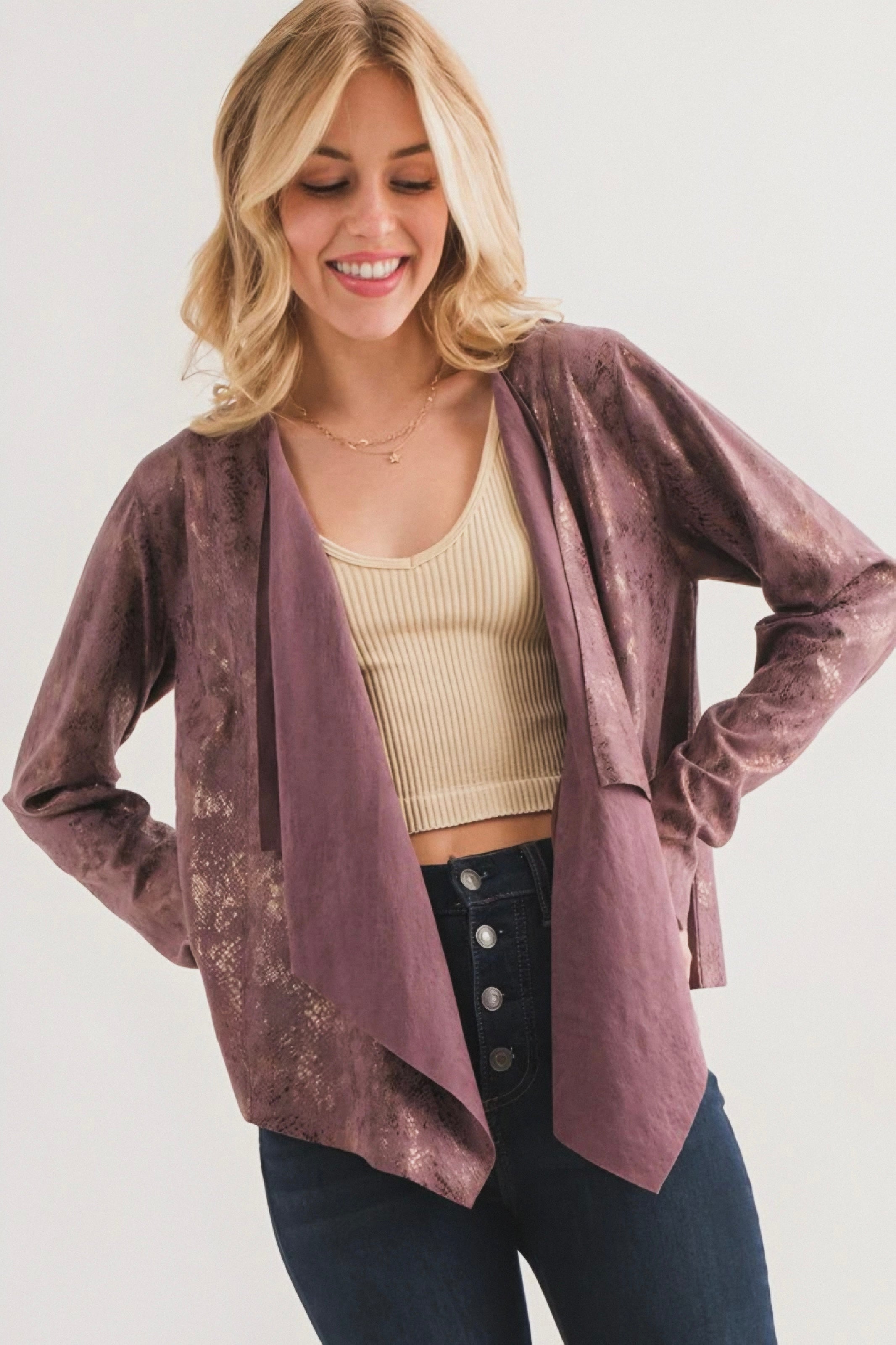 Plum Luxe Faux Suede Cardigan