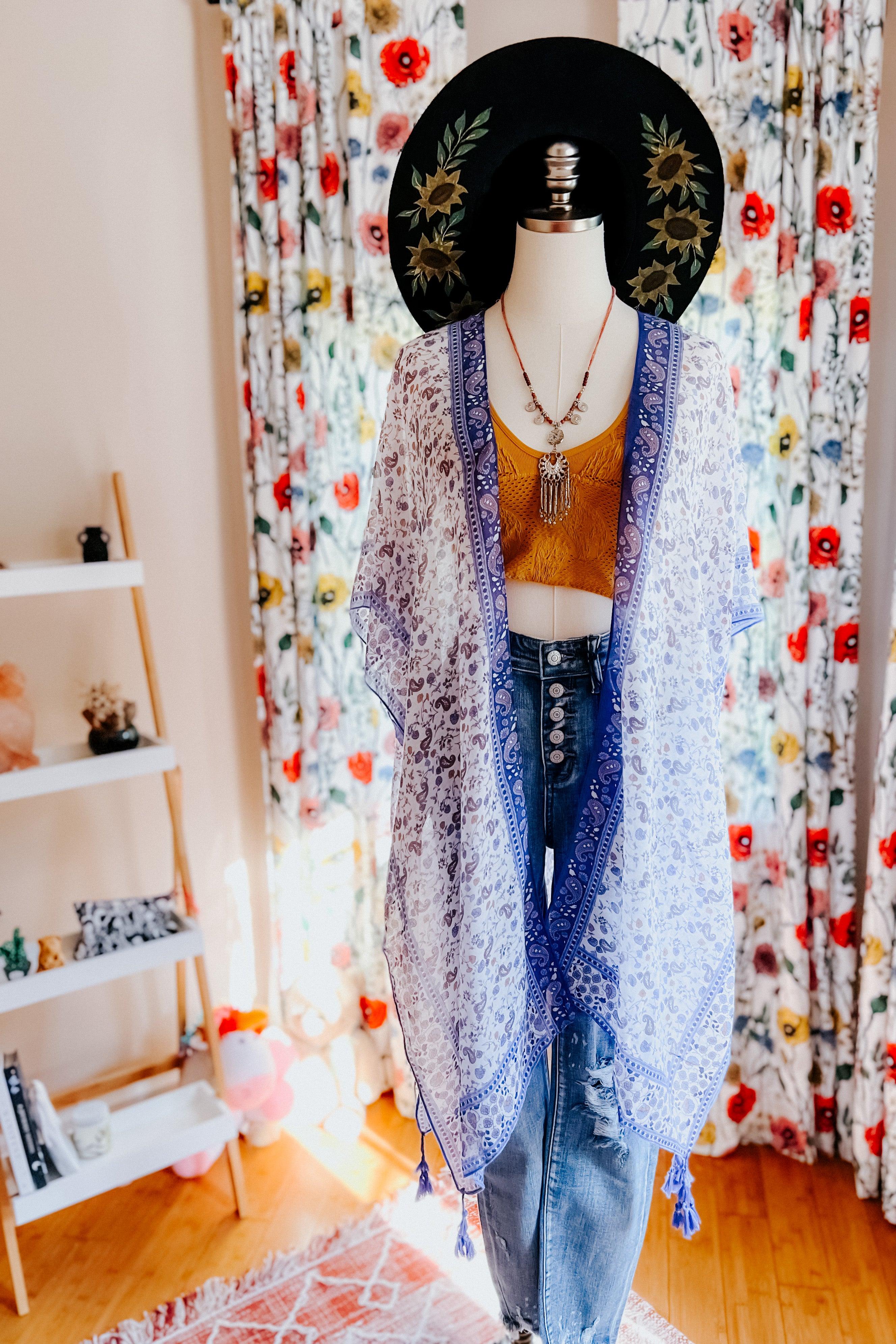 Heat Of The Night Floral Paisley Kimono • Blue - Atomic Wildflower