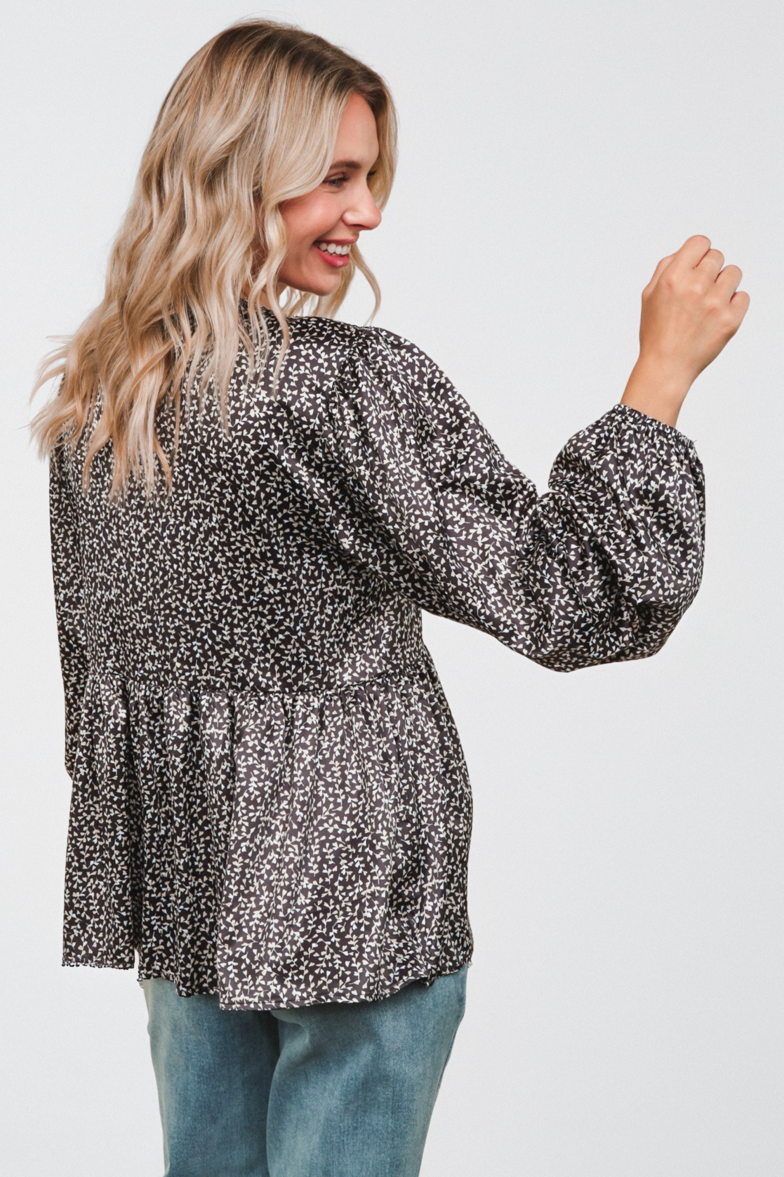 Midnight Petal Bowtie Blouse