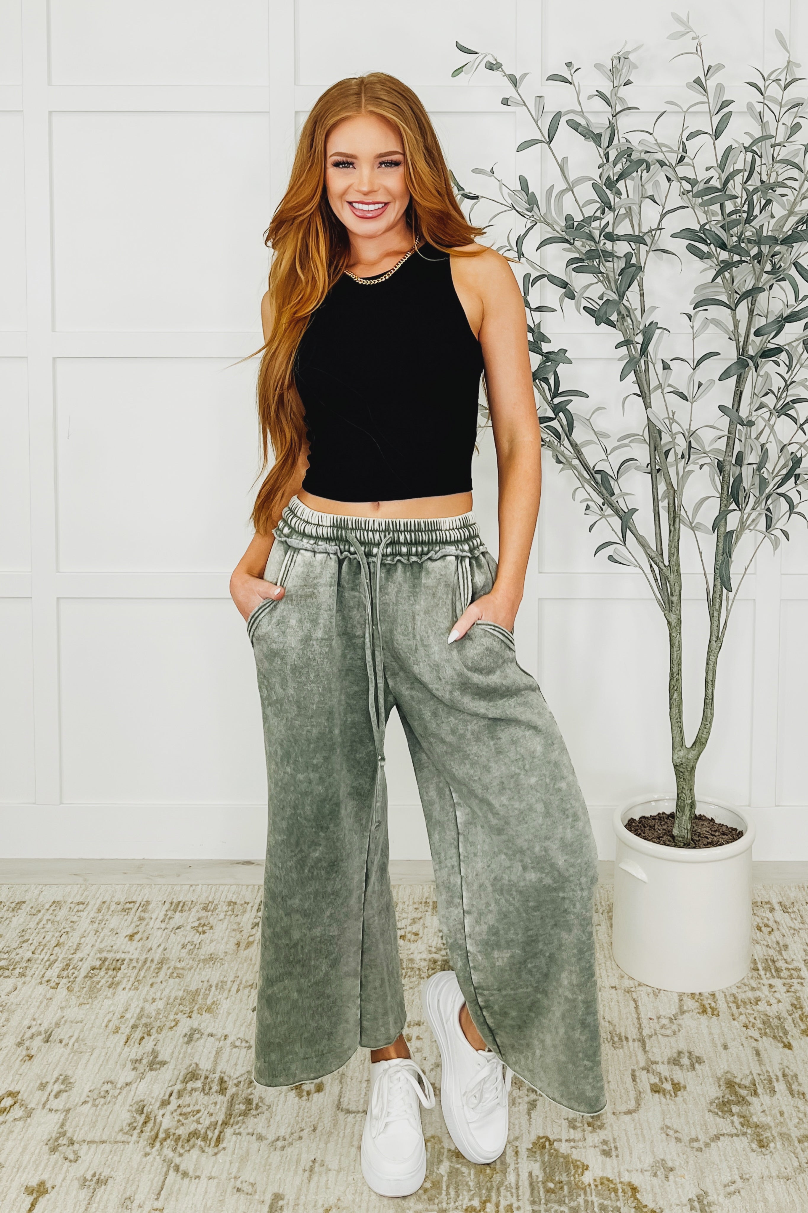 In or Out Wide Leg Cropped Pants • Olive