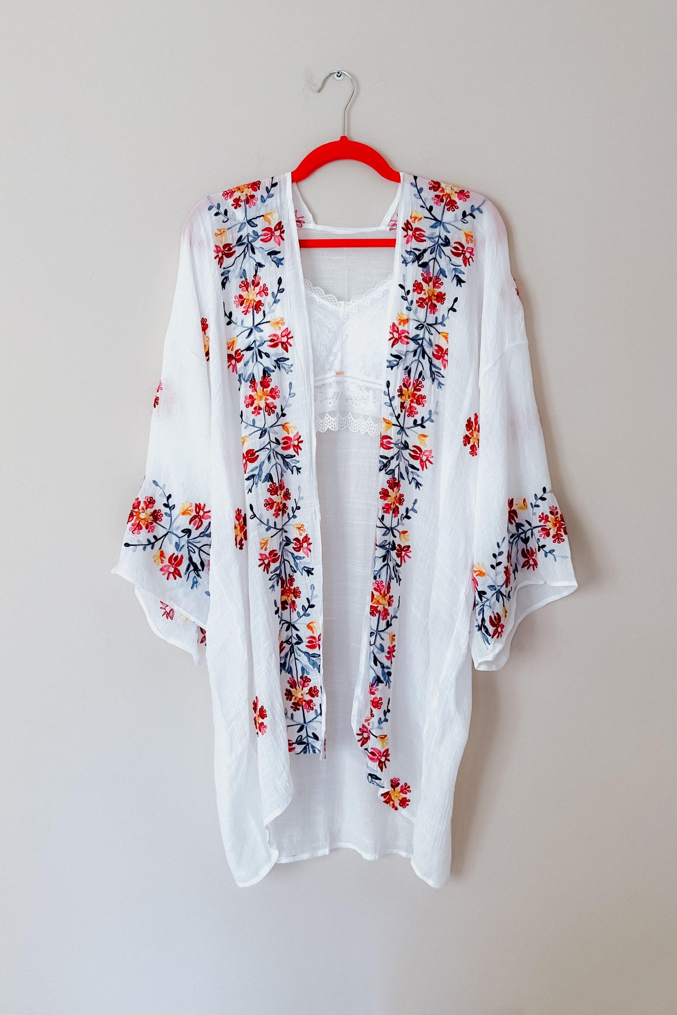 The Sweet Life Embroidered Kimono • Ivory - Atomic Wildflower