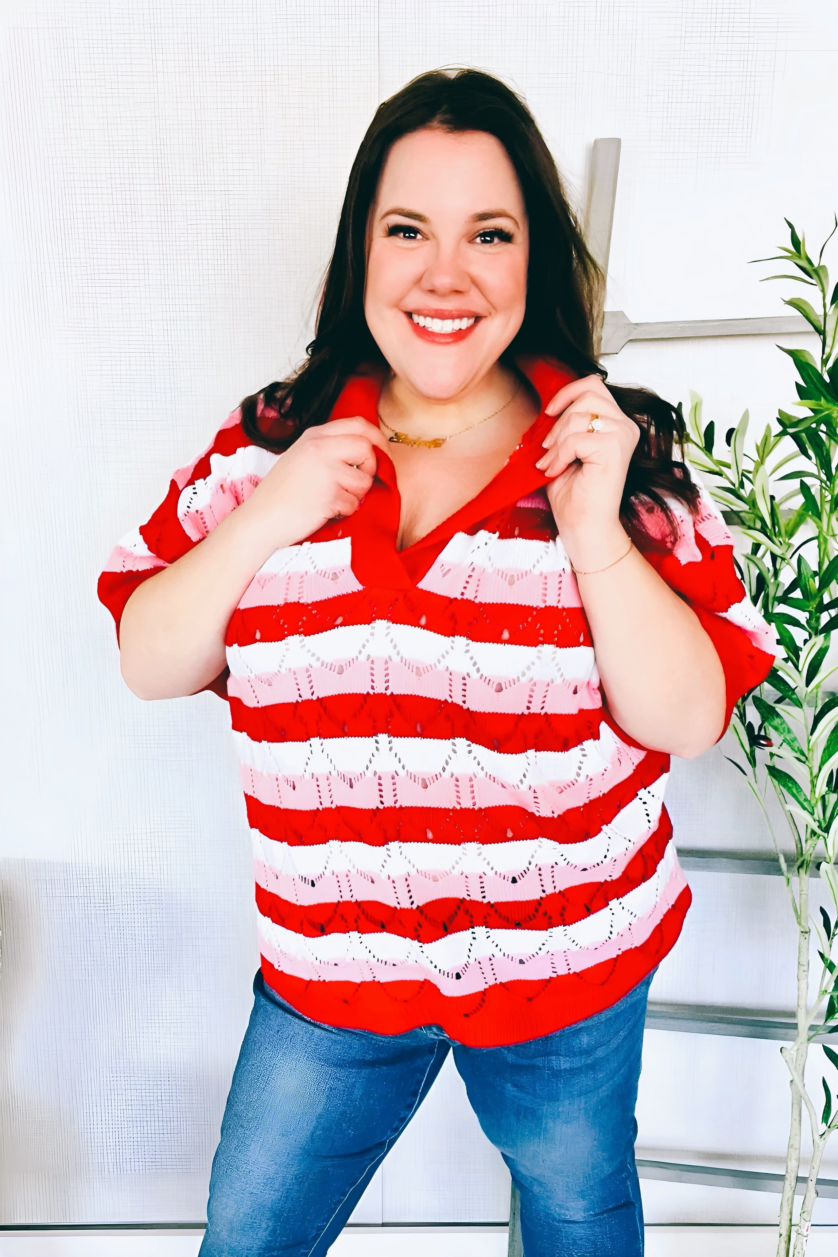 Sweetheart Ready Pointelle Collared Sweater