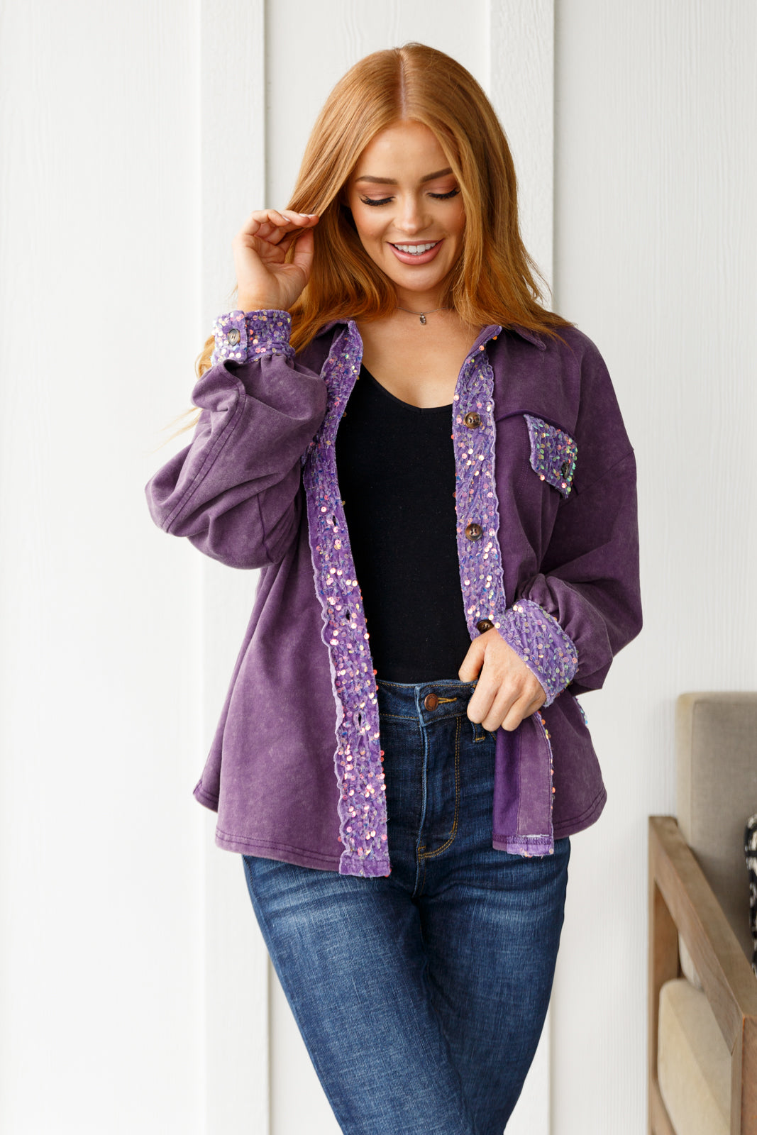 Chaos of Sequins Shacket • Purple