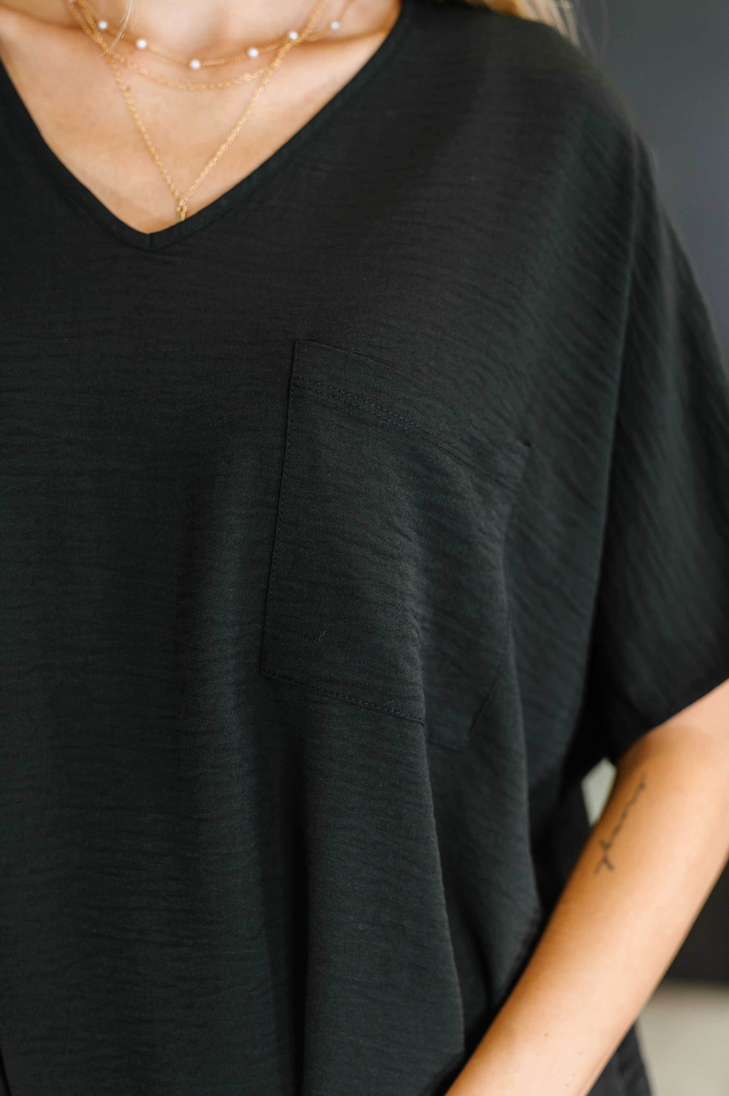 Coastal Ease V-Neck Top • Black