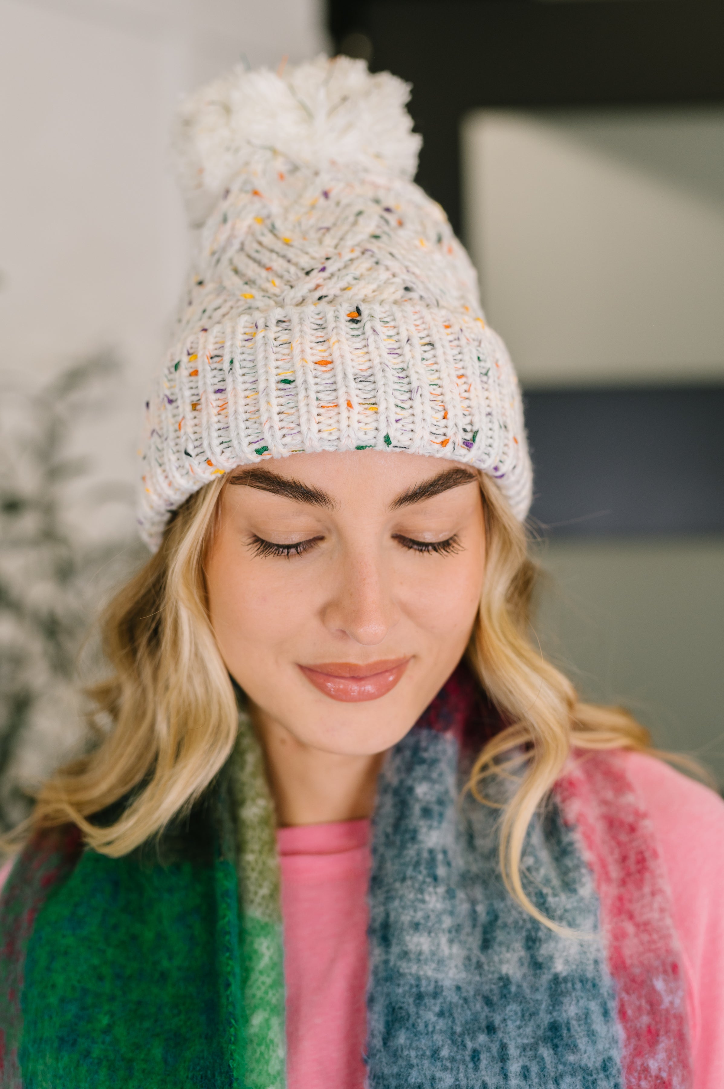 Cover Your Ears Pom Pom Beanie • Ivory