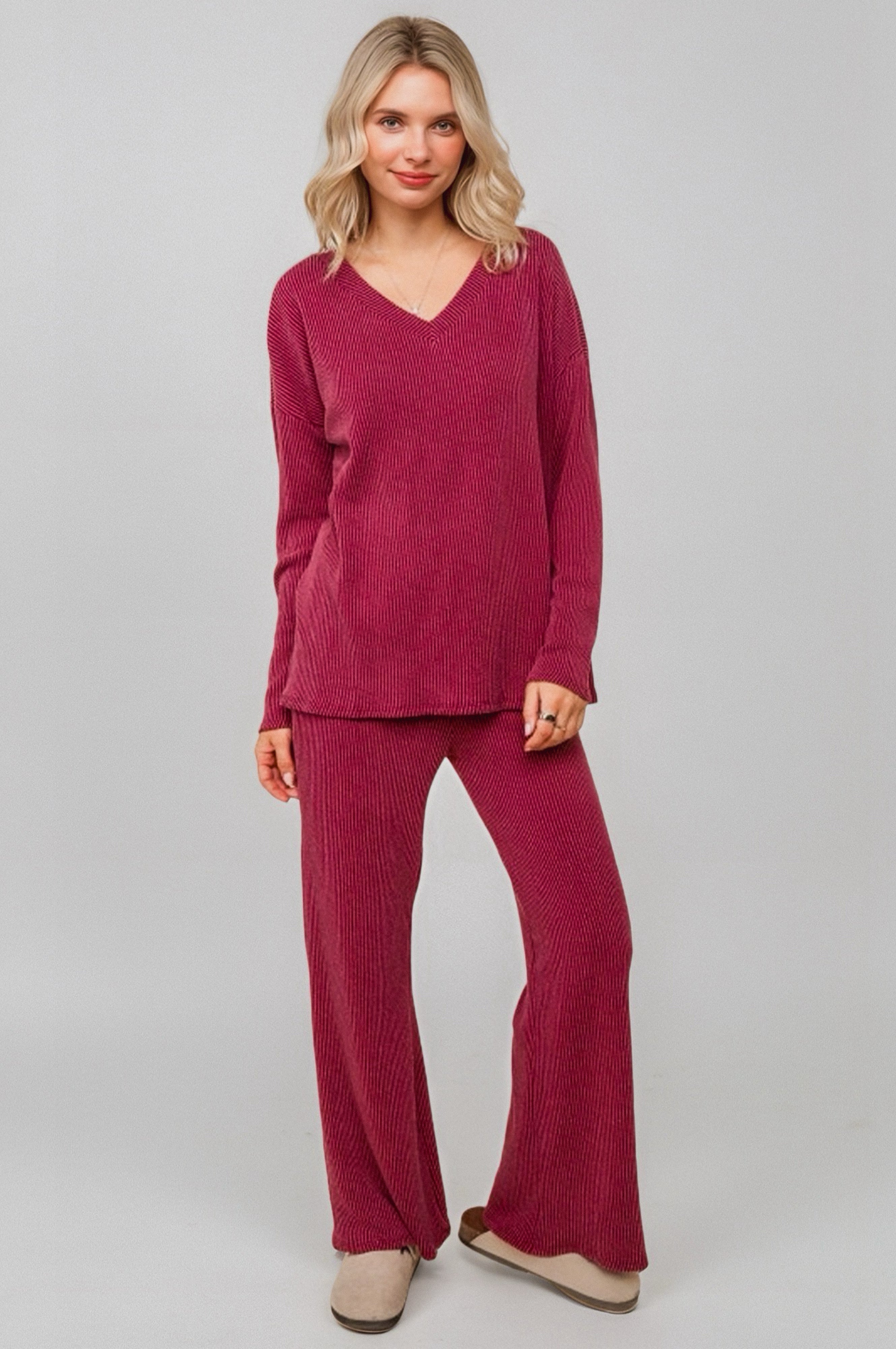 Cozy on Main Sweater Set • Wine
