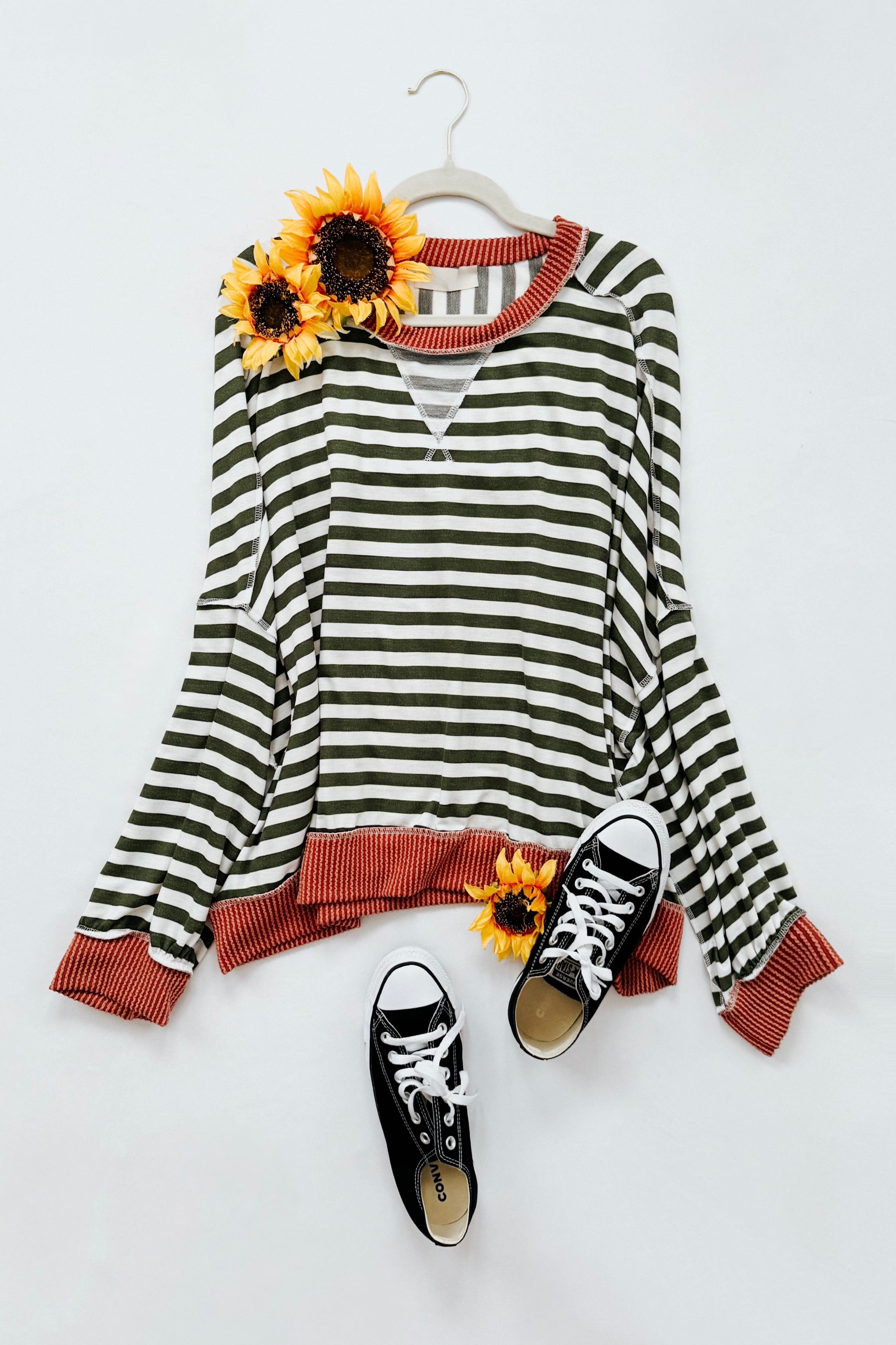 A Striped Story Crew Neck Pullover • Rust