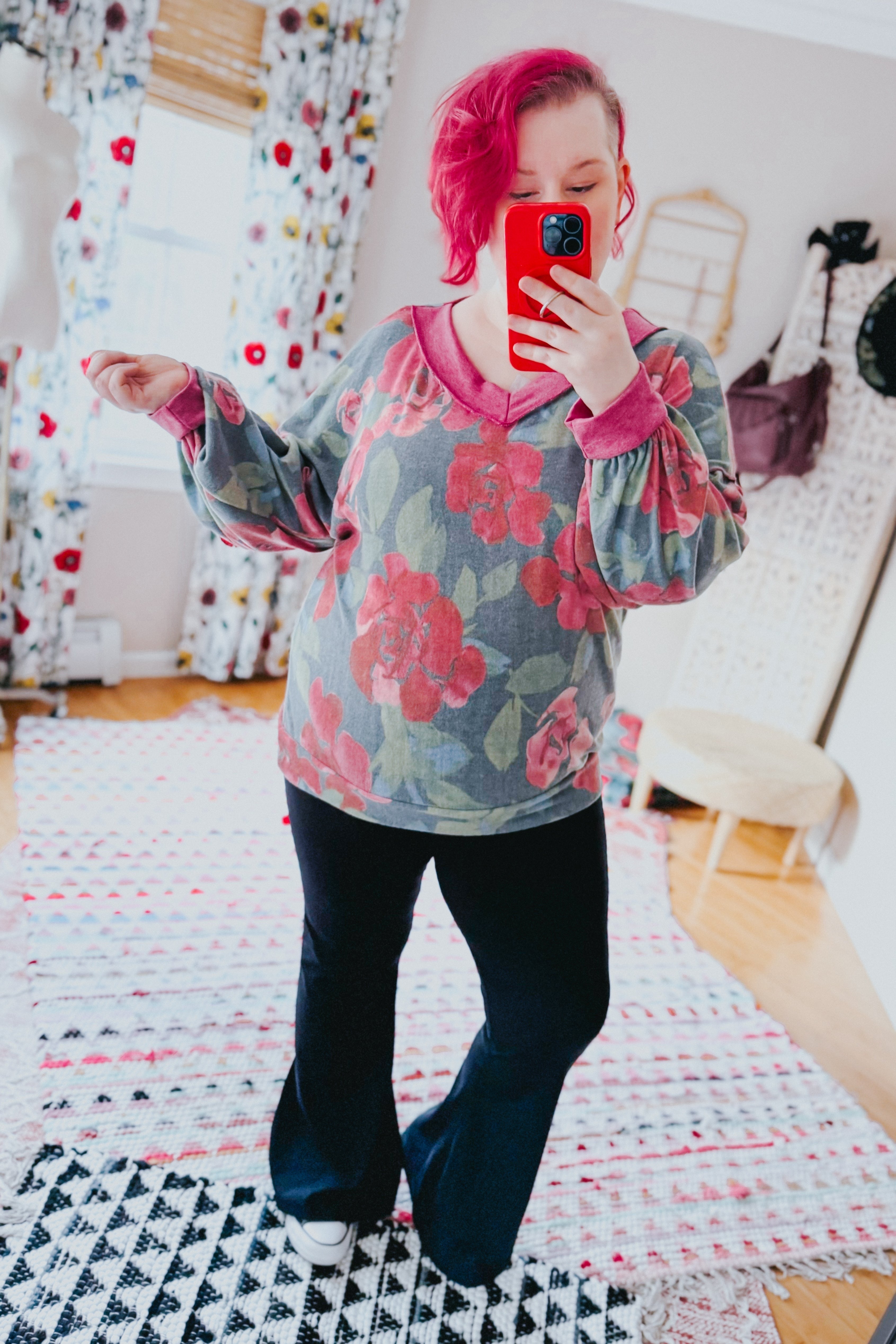 I Can Say Floral Print Hacci Knit Sweater
