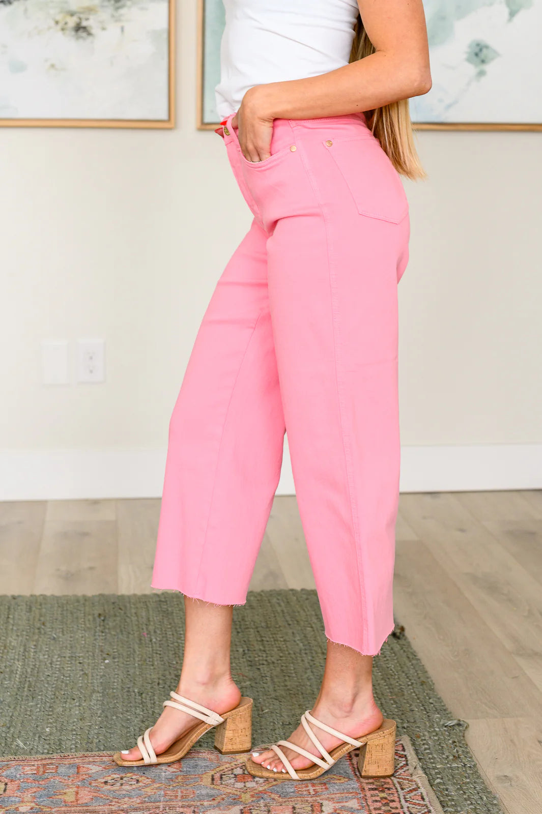 Lisa High Rise Control Top Wide Leg Crop Jeans • Pink
