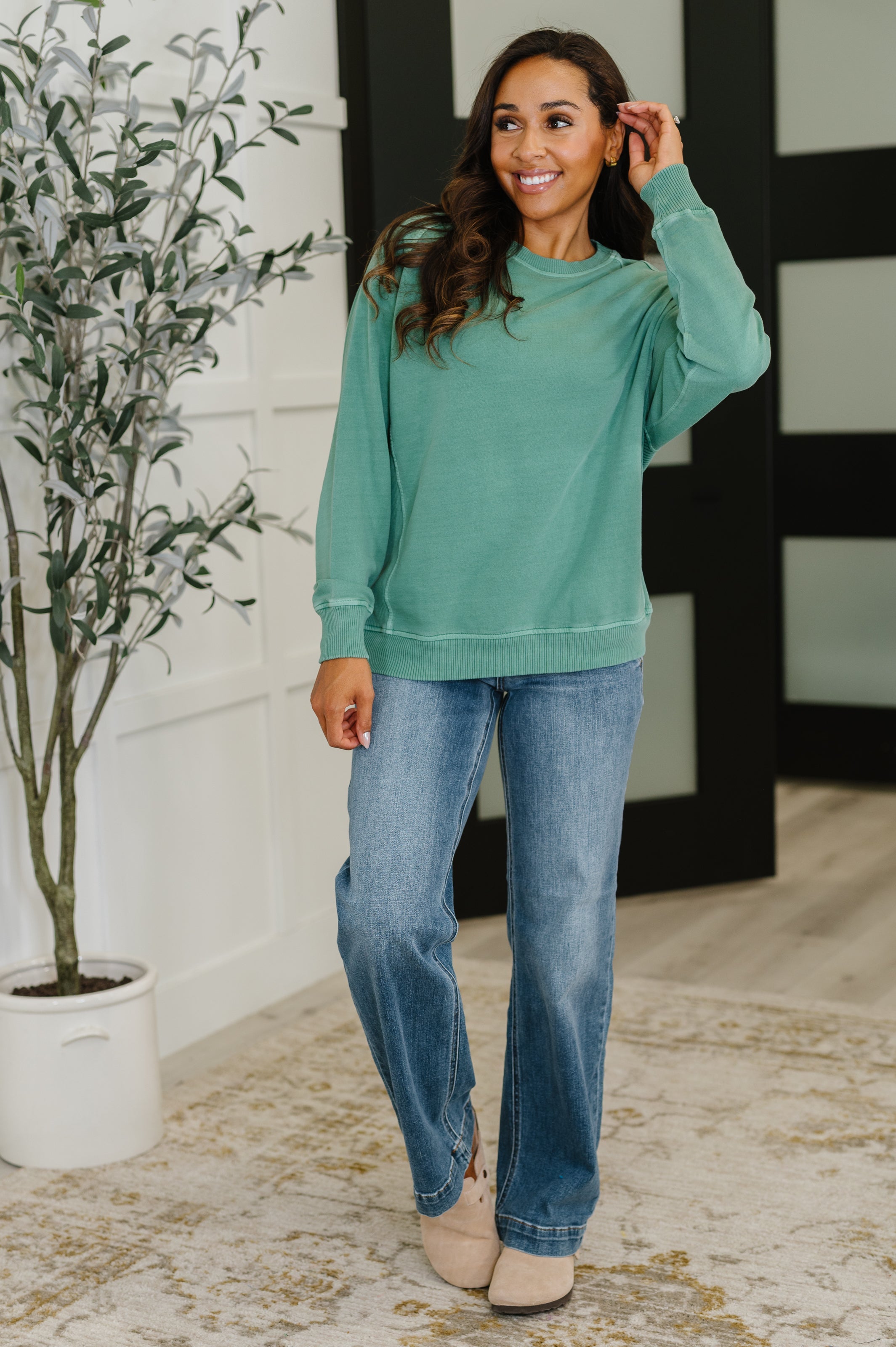 Daily Ease Mineral Wash Pullover • Dark Green