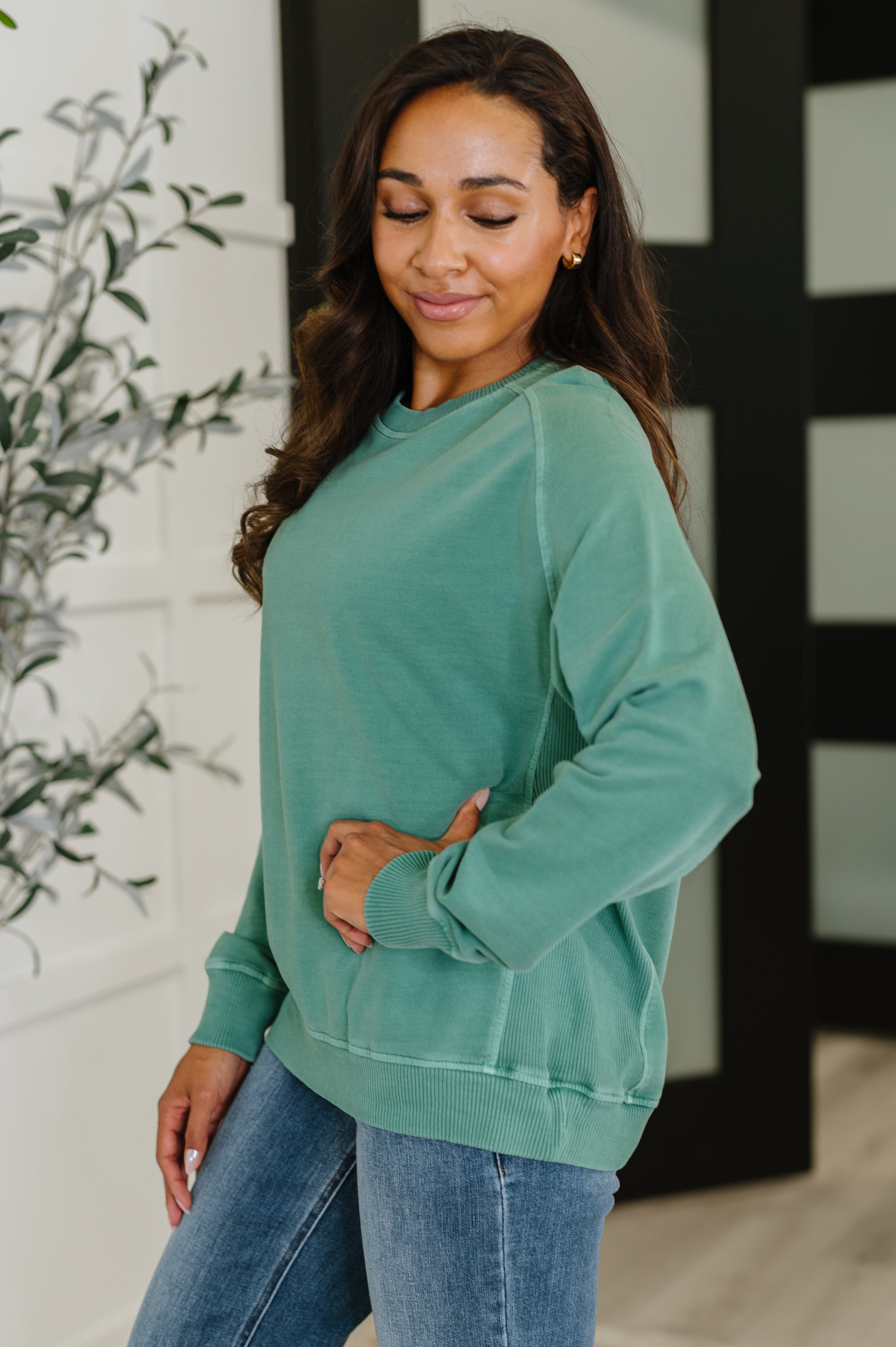 Daily Ease Mineral Wash Pullover • Dark Green