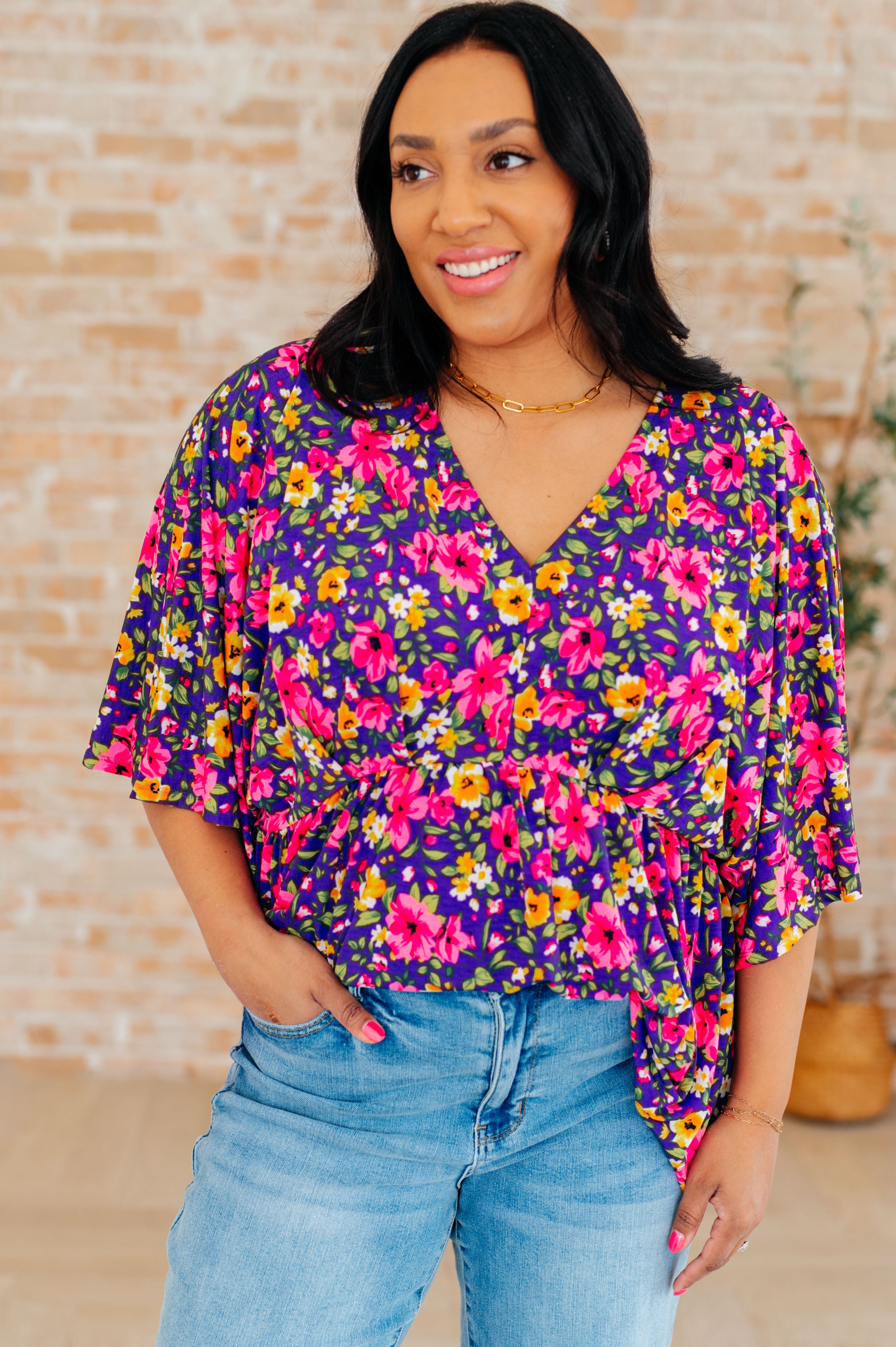 Dreamer Peplum Top • Purple and Pink Floral