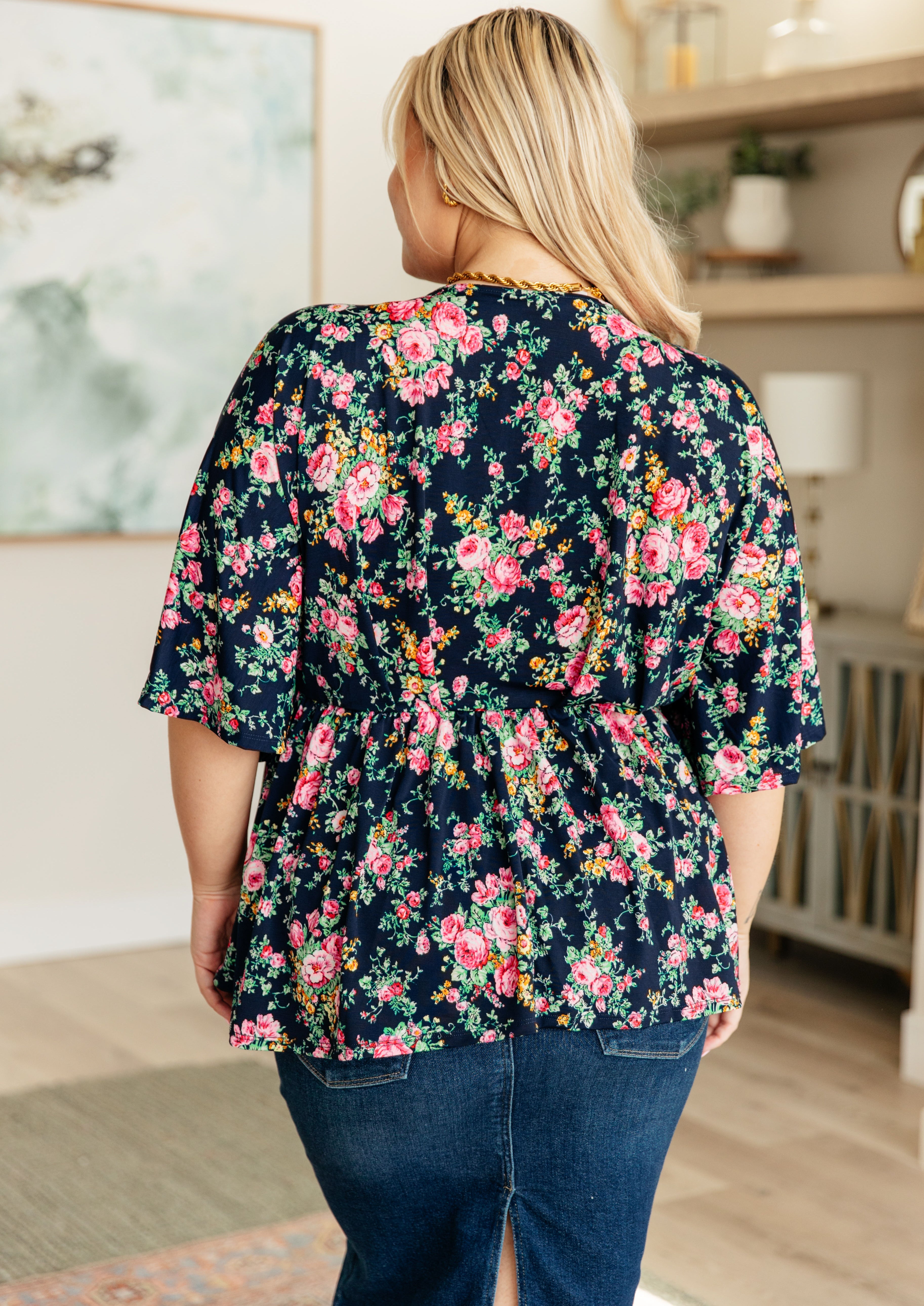 Dreamer Top • Navy and Pink Vintage Bouquet