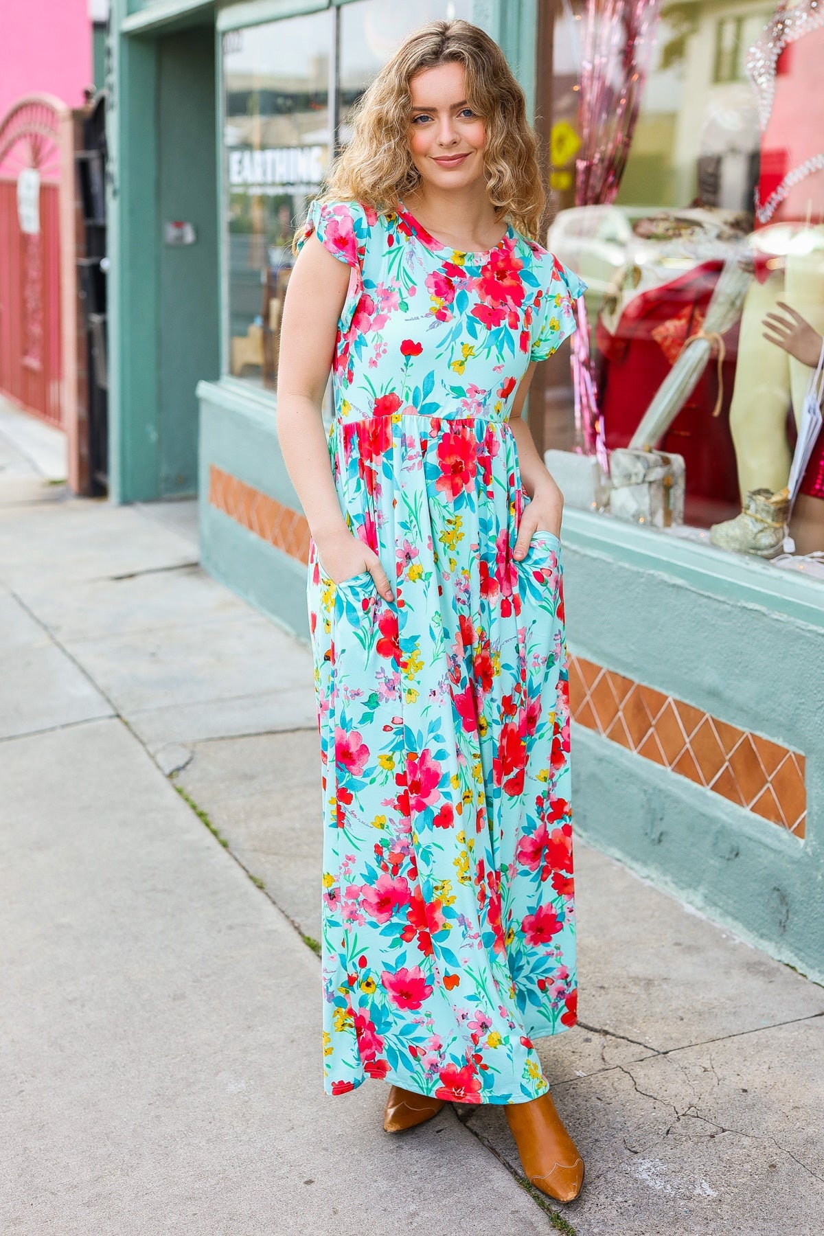 Saved For Later Floral Maxi Dress • Aqua
