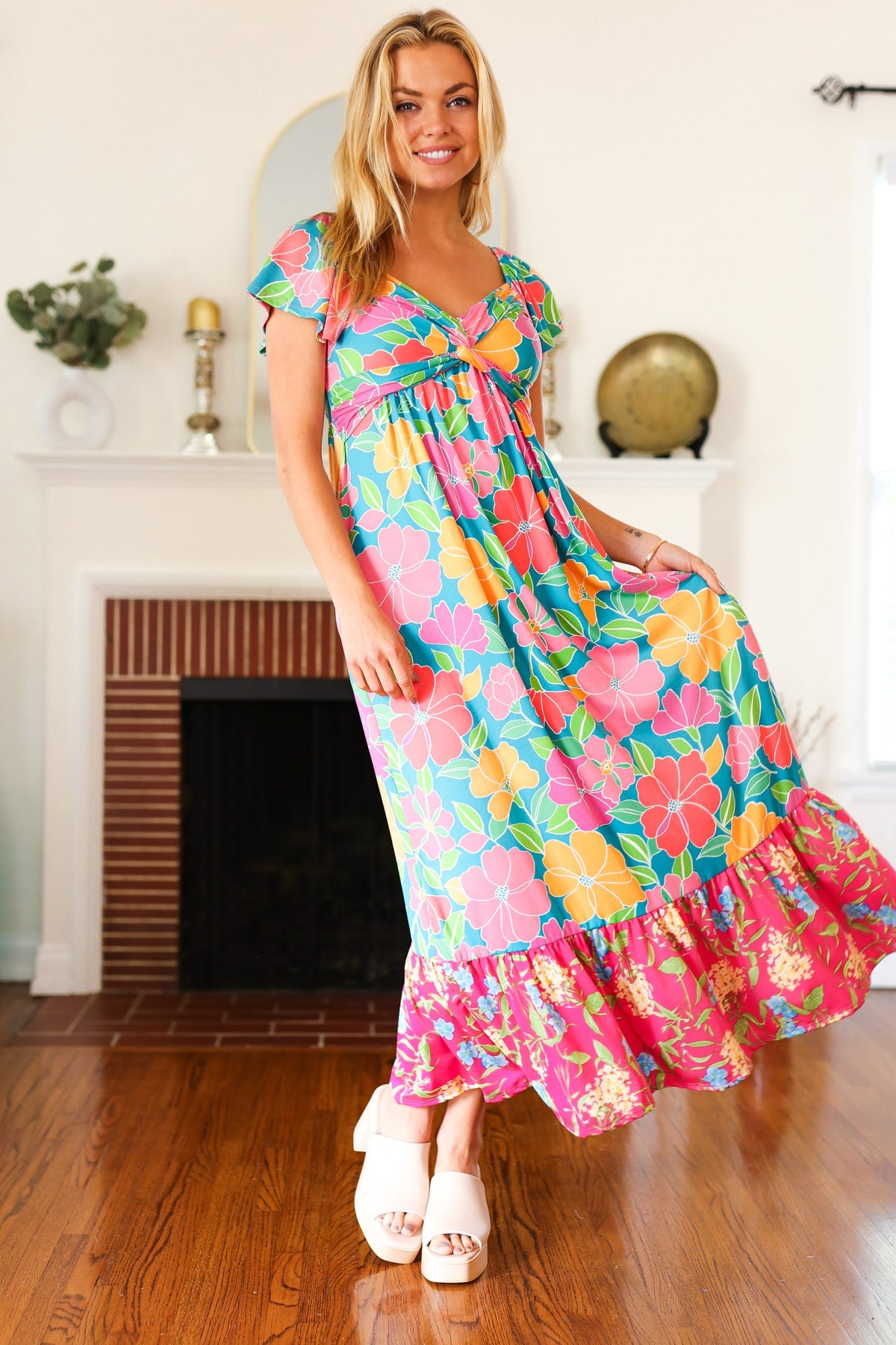 Vacay Vibes Floral Print Sweetheart Maxi Dress