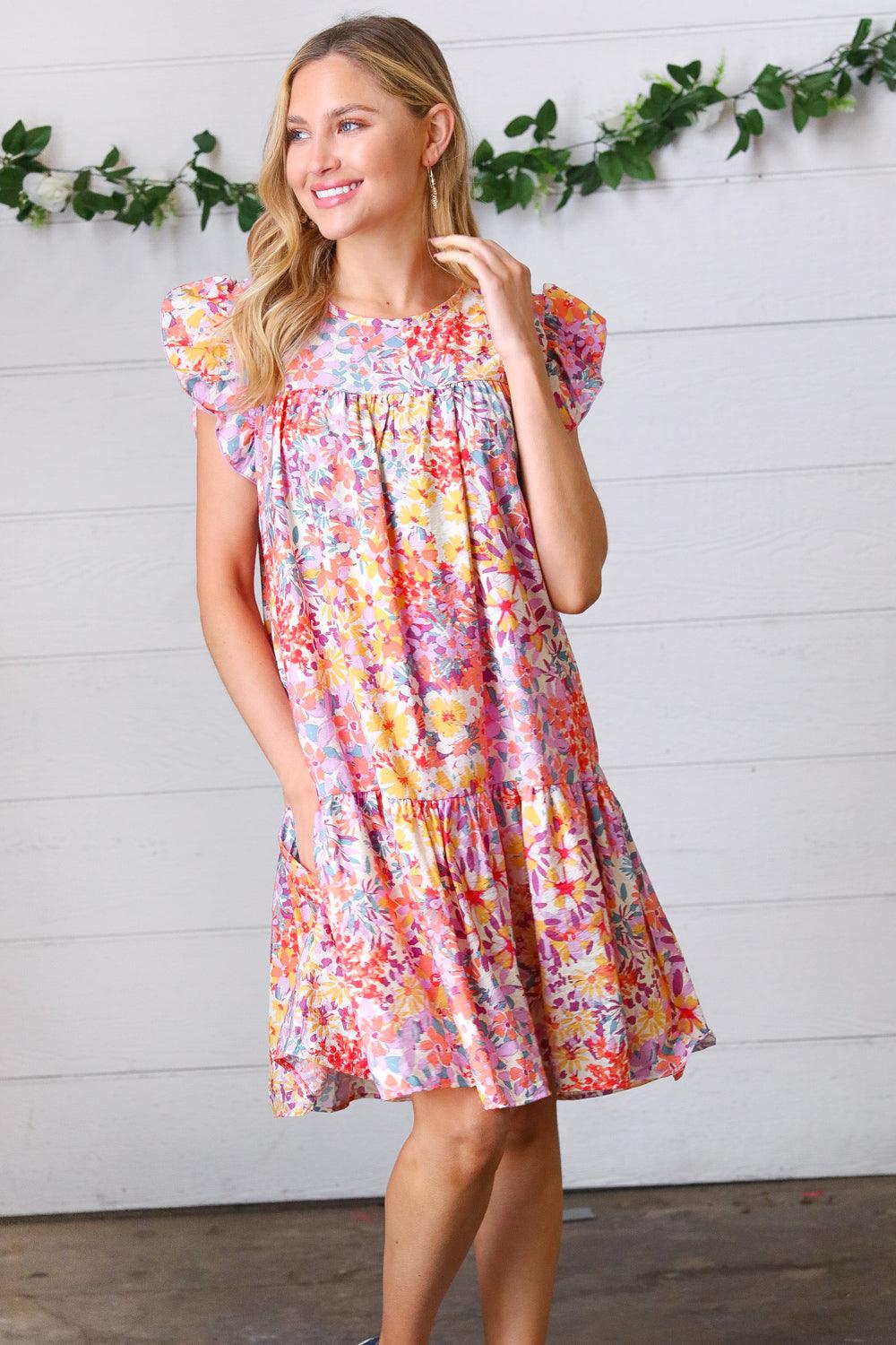 Rambling Roads Floral Poplin Woven Dress - Atomic Wildflower