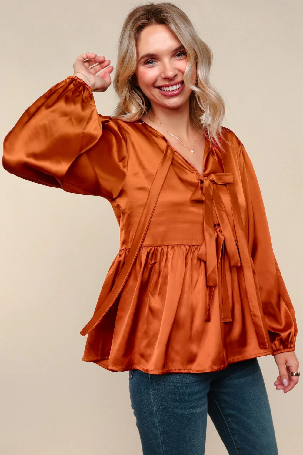 Tied Up in Style Ribbon Blouse • Rust