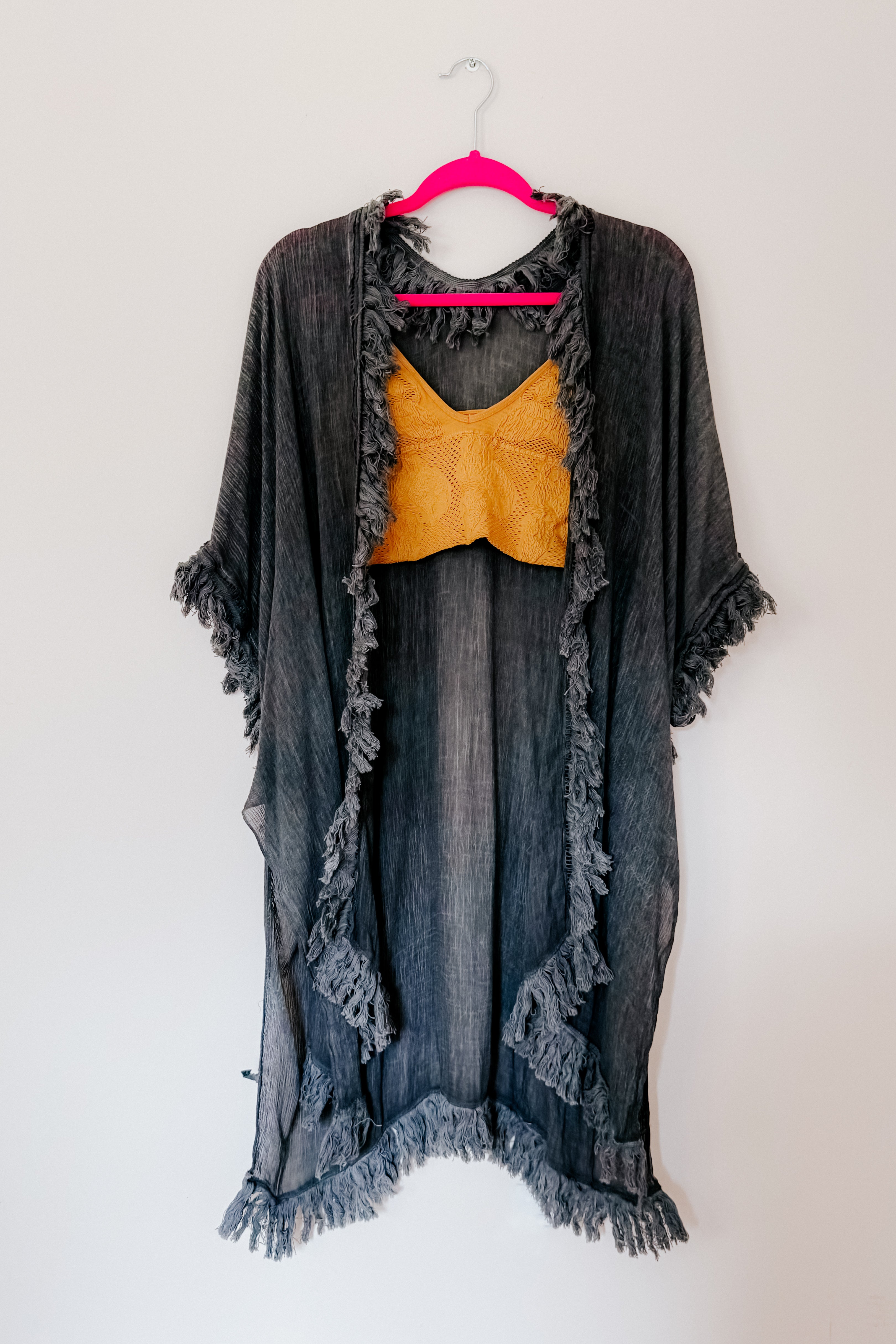 Mayze Sunbleached Fringe Duster • Charcoal