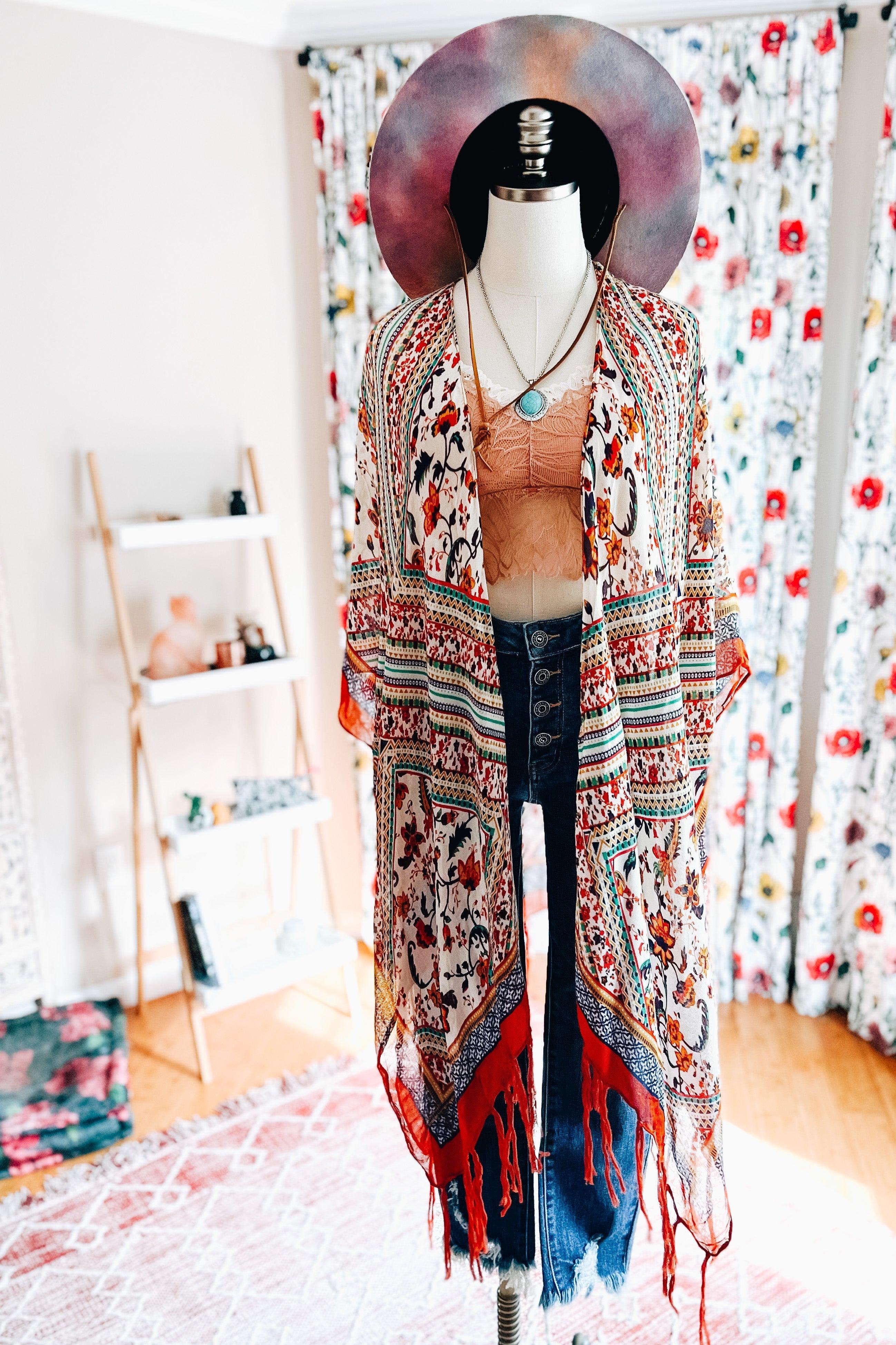Delia Bohemian Diamond Tassel Kimono • Rust - Atomic Wildflower