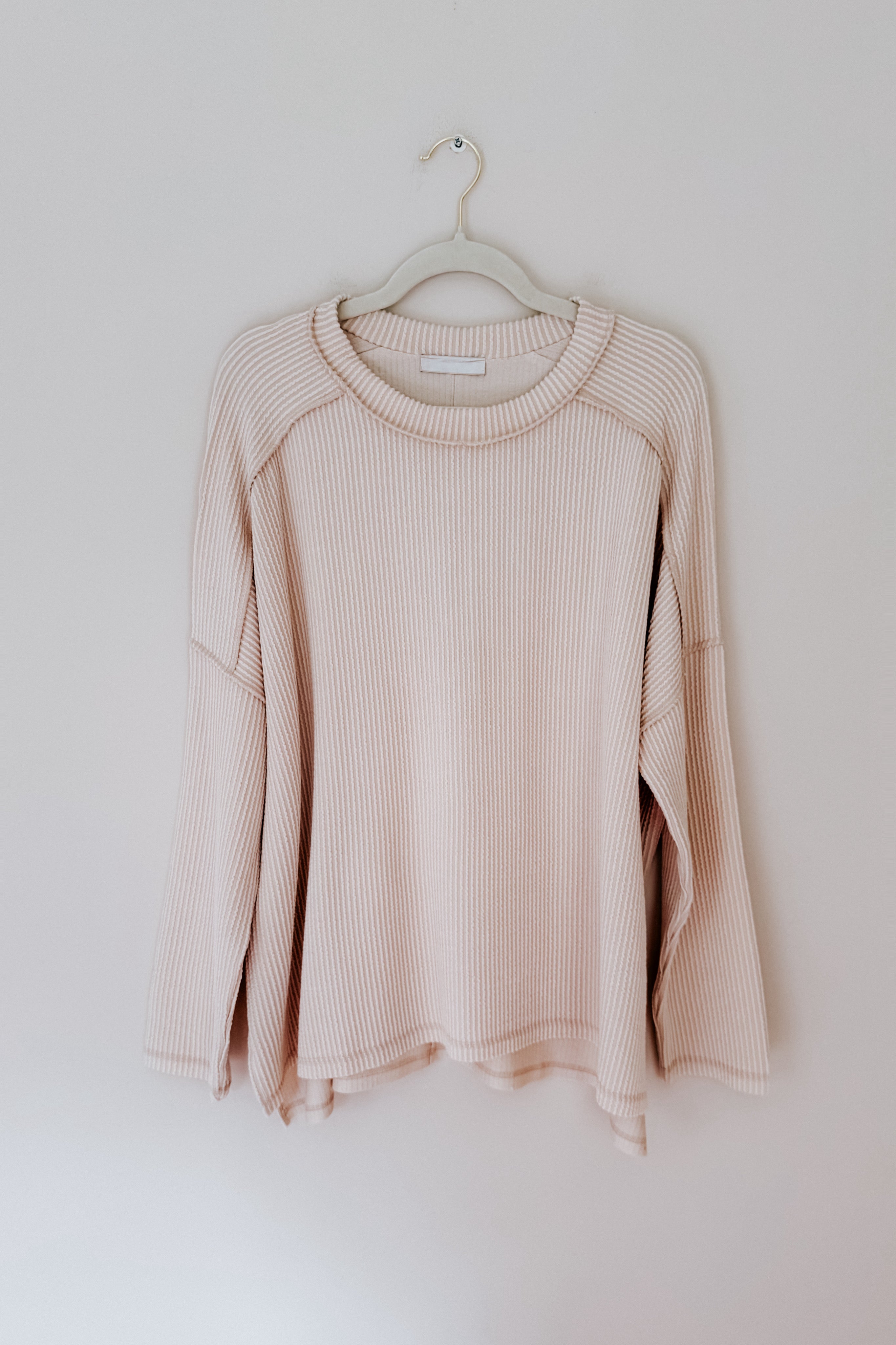 Wander & Rest Cable Ribbed Knit Drop Shoulder Top • Sand Beige