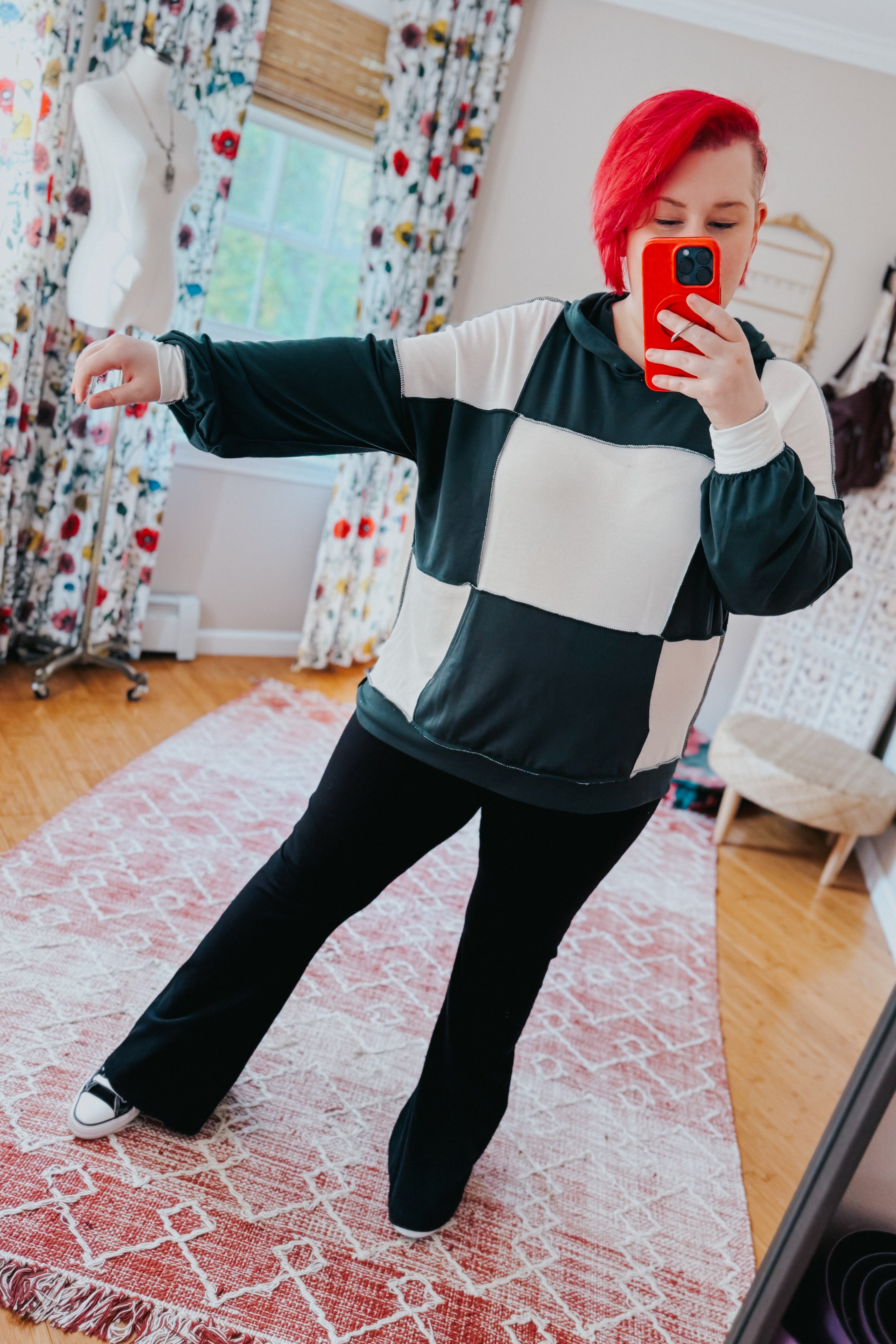 Heart Open Color Block Terry Knit Hoodie