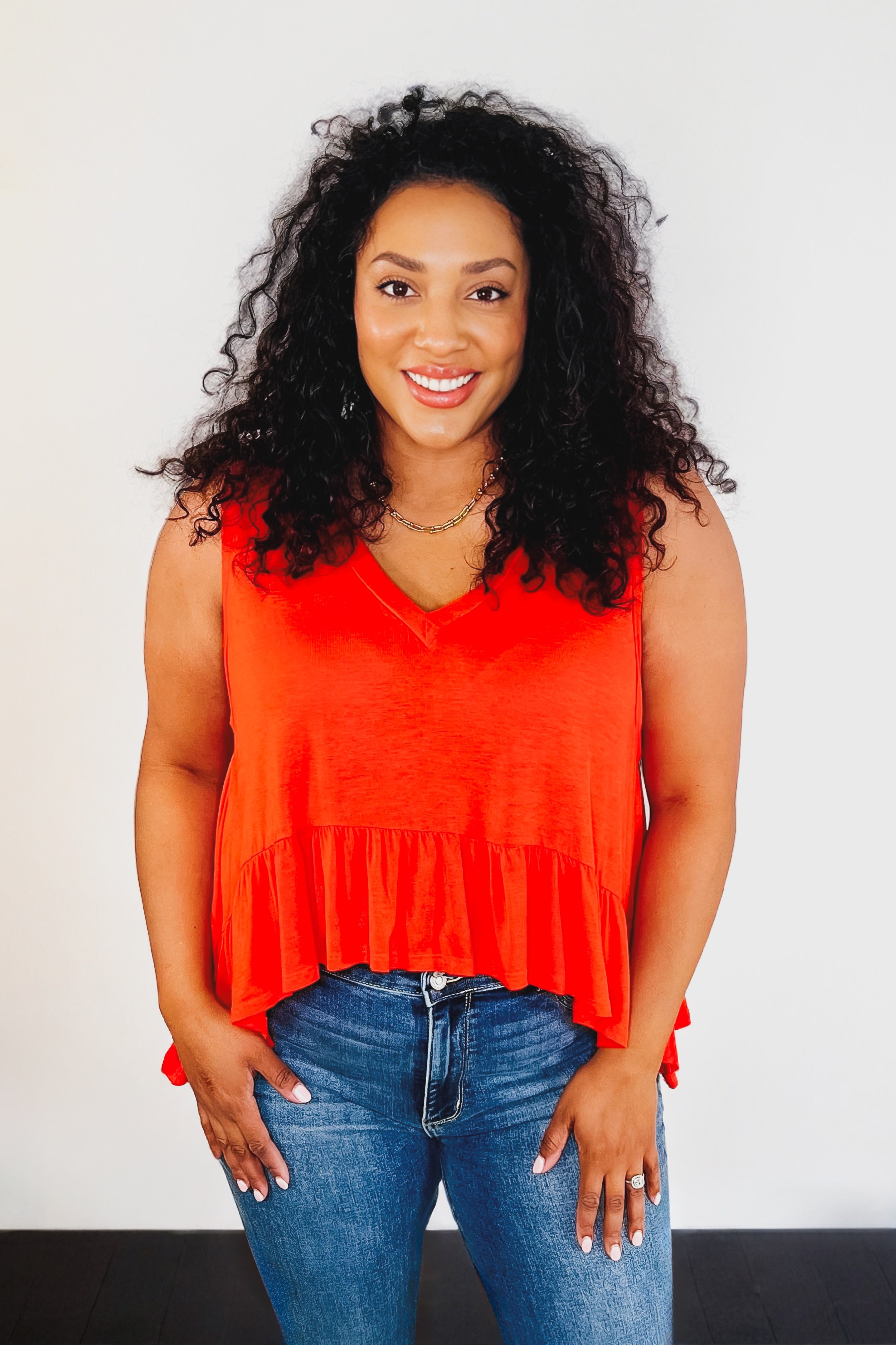V-Neck Ruffled Peplum • Spicy Orange