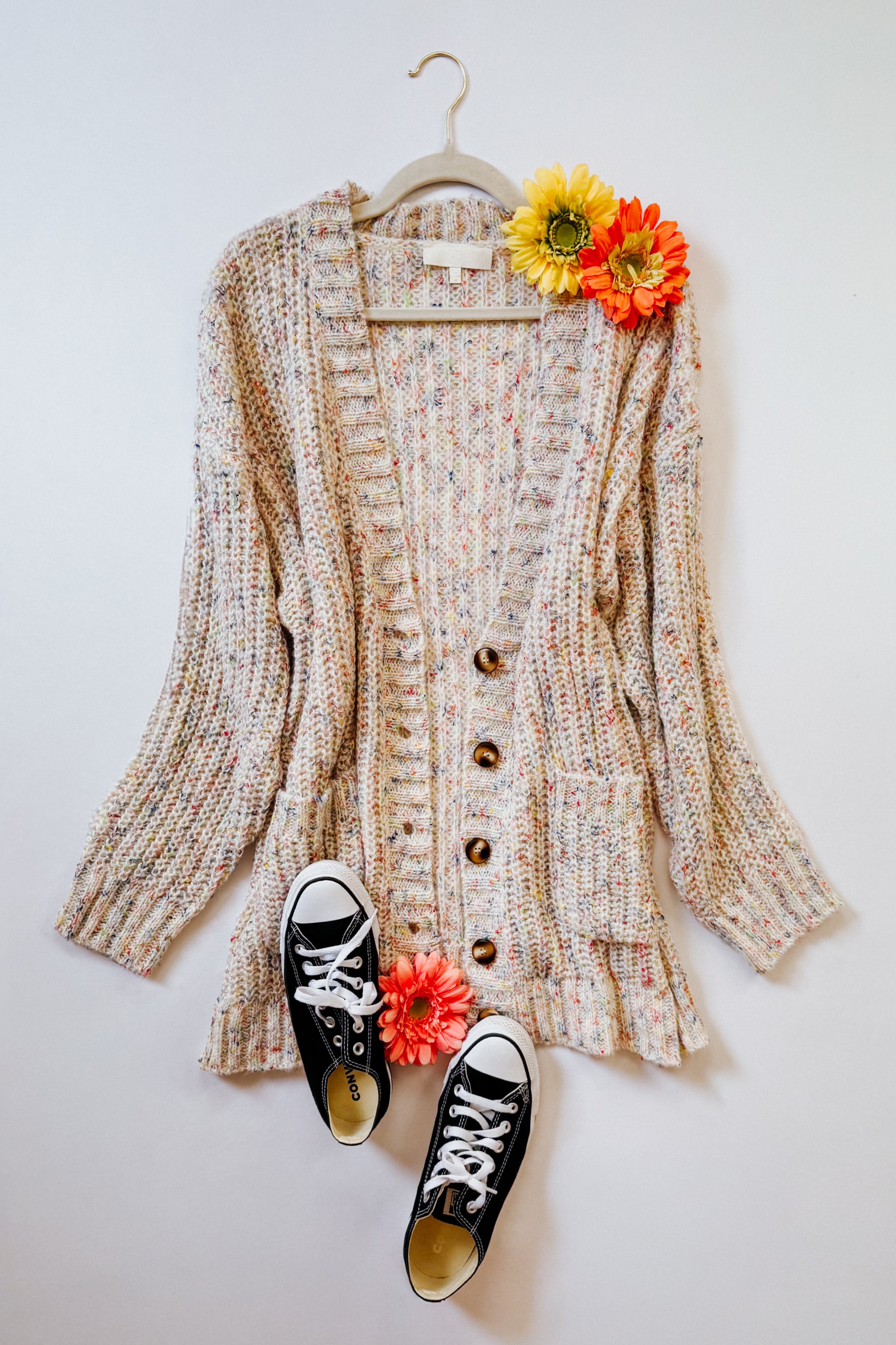 Cozy in Confetti Pocketed Button Cardigan
