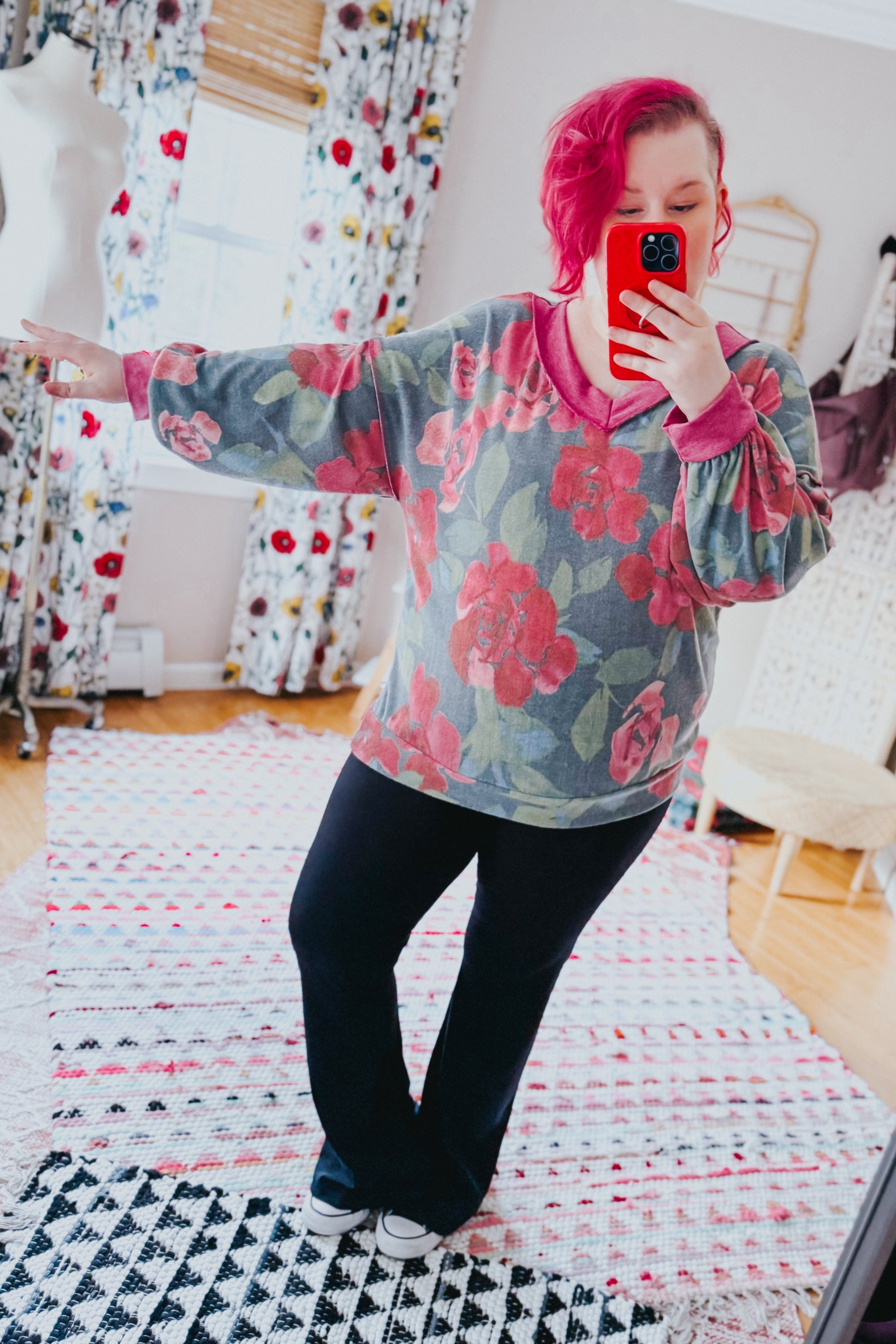 I Can Say Floral Print Hacci Knit Sweater