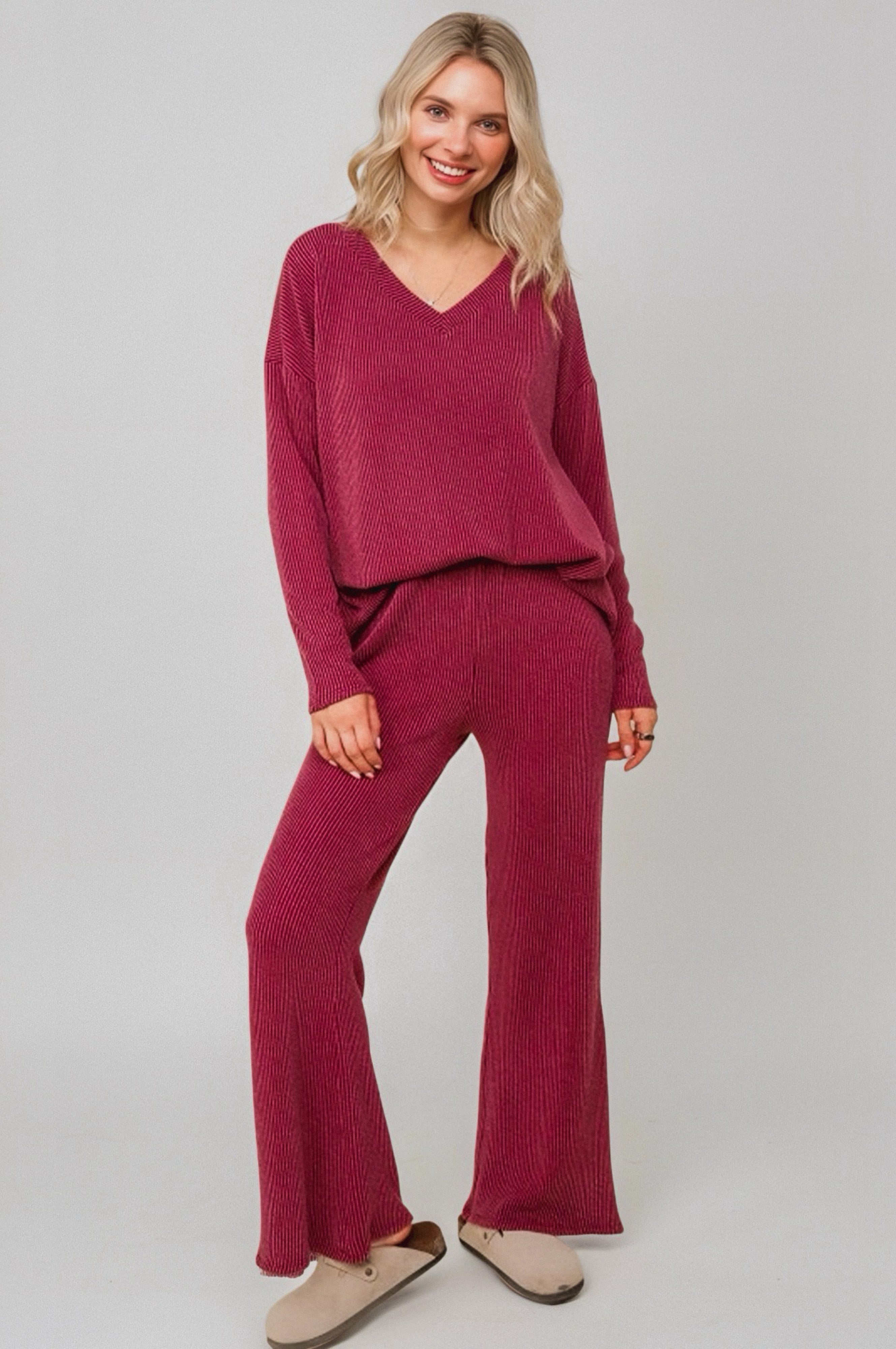 Cozy on Main Sweater Set • Wine