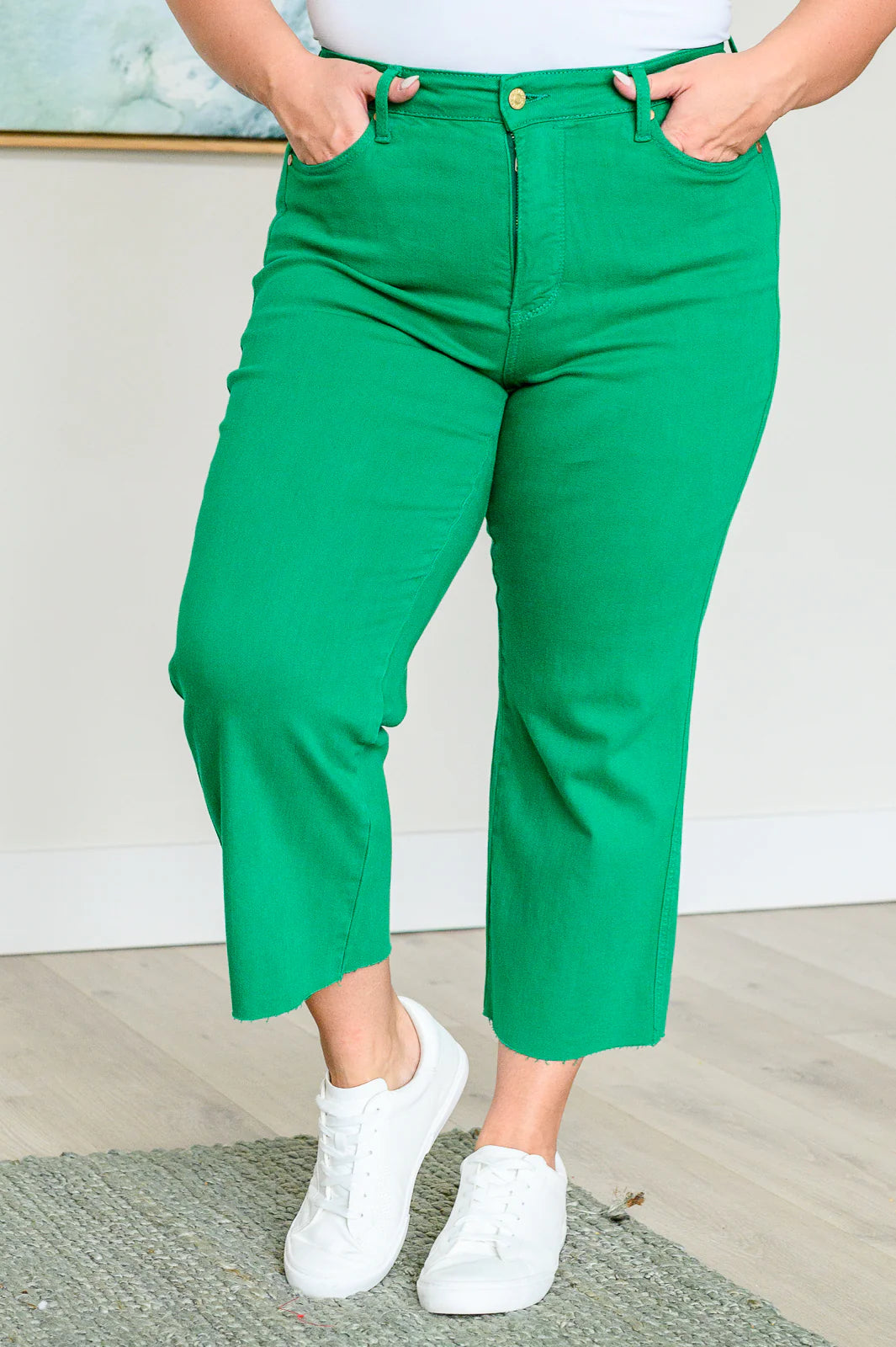 Lisa High Rise Control Top Wide Leg Crop Jeans • Kelly Green