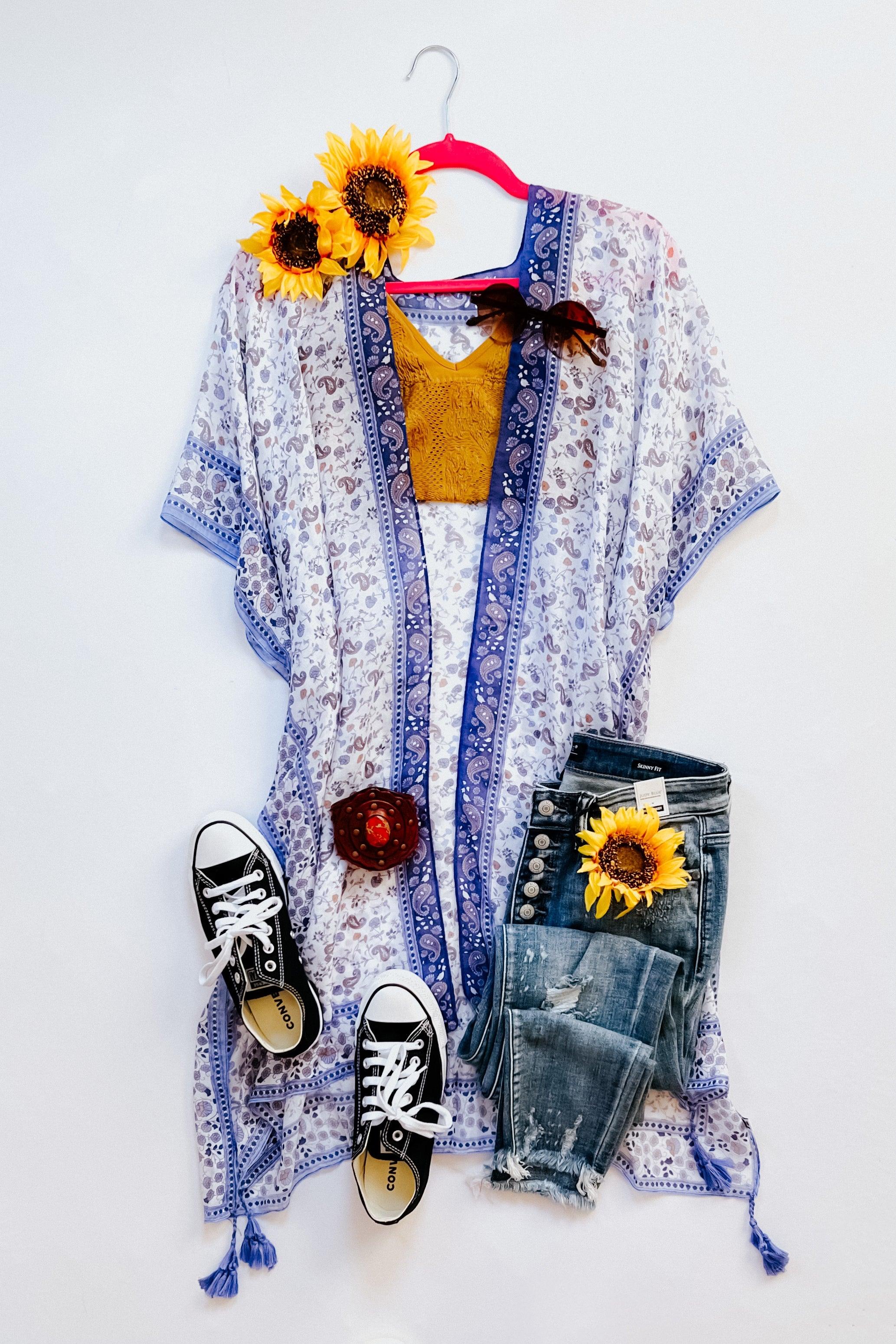 Heat Of The Night Floral Paisley Kimono • Blue - Atomic Wildflower