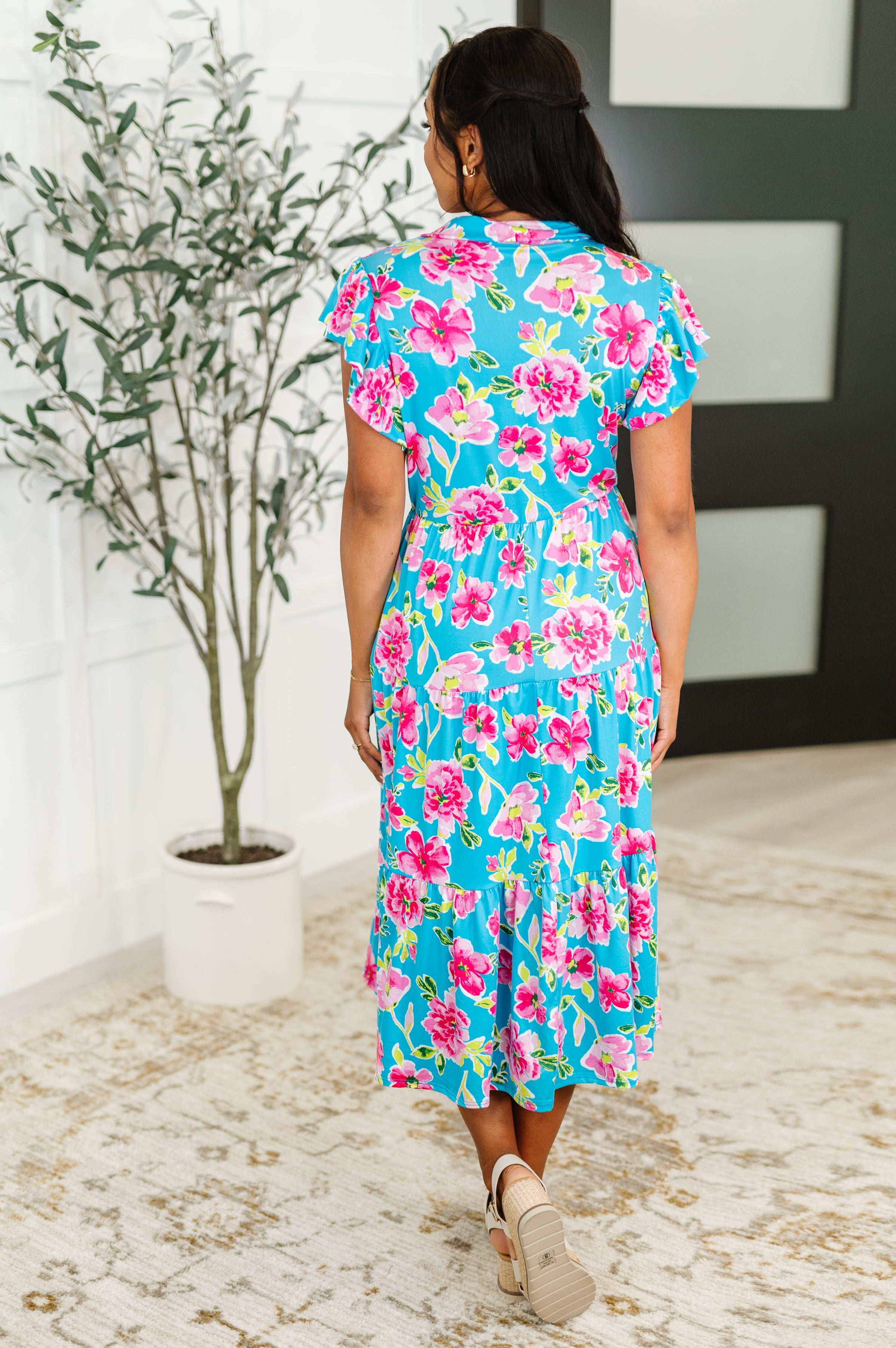 Fleurget Me Not Tiered Flutter Sleeve Dress • Aqua