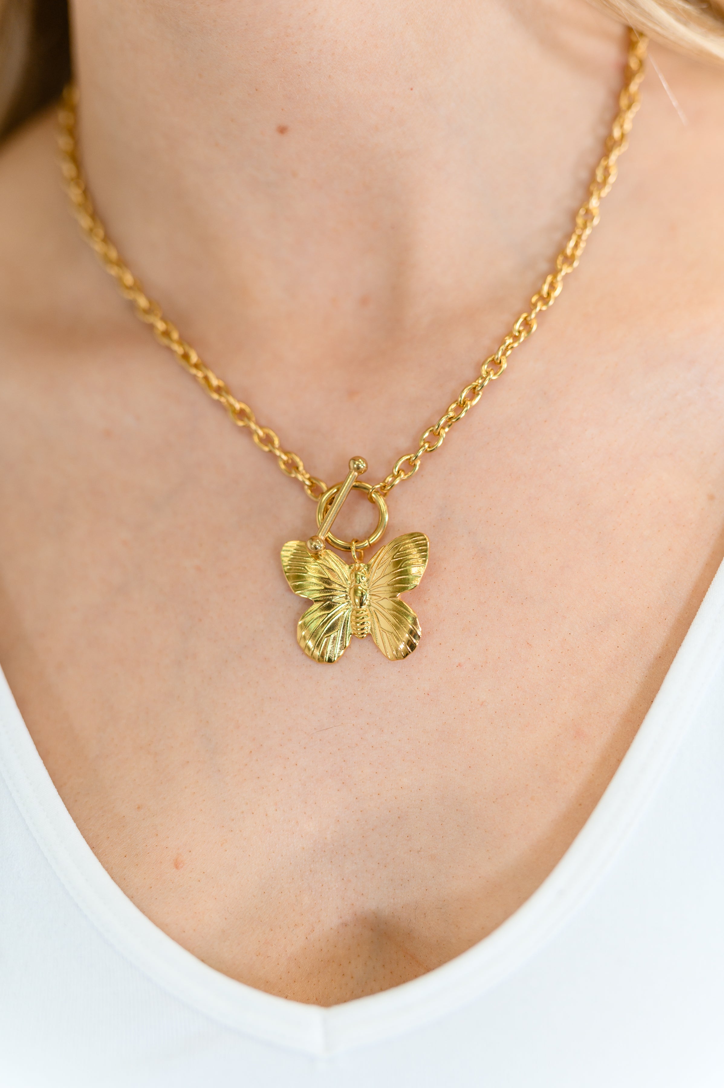 Flutter & Shine Butterfly Pendant Necklace • Gold