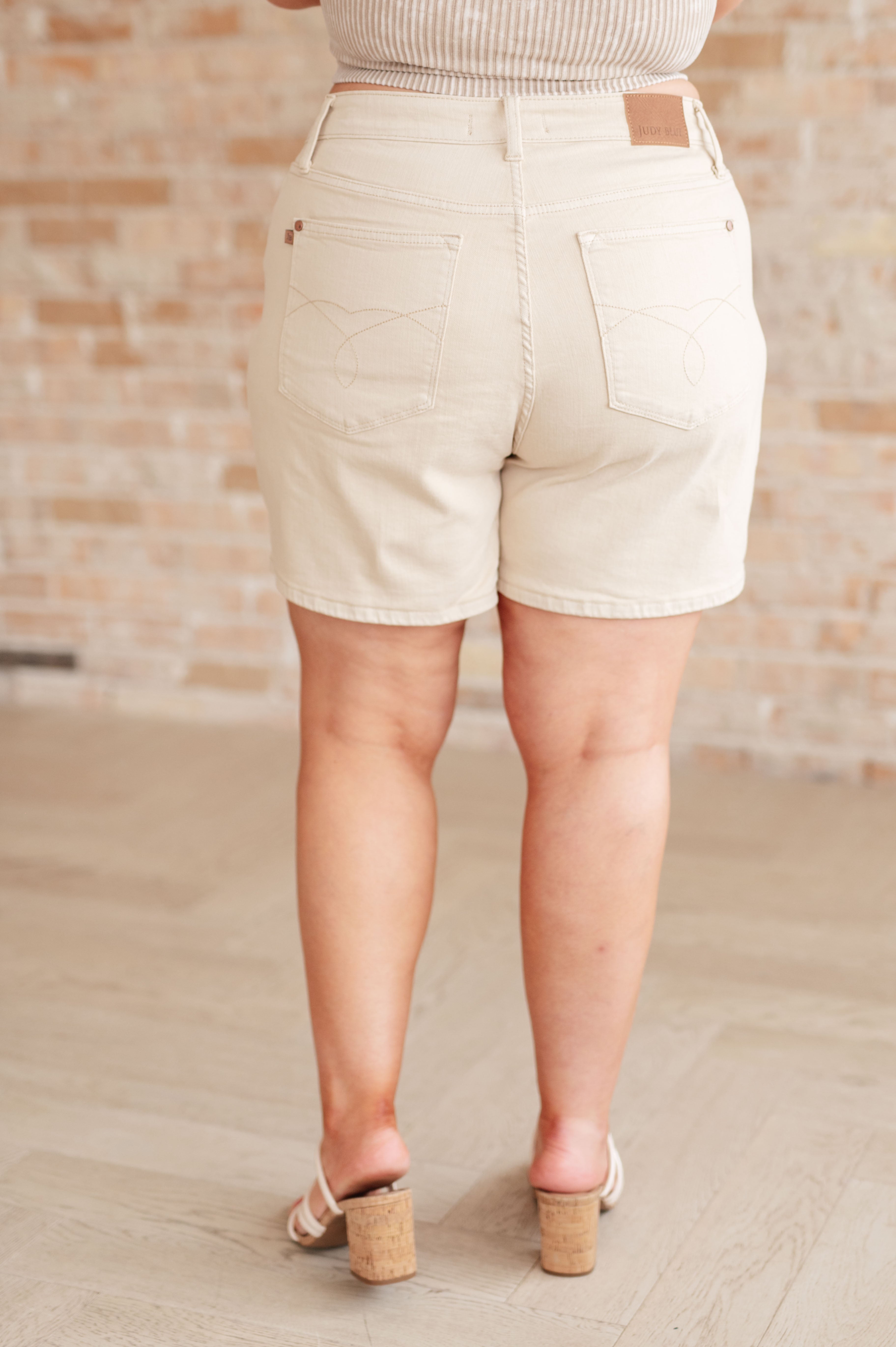 Greta High Rise Garment Dyed Shorts • Bone