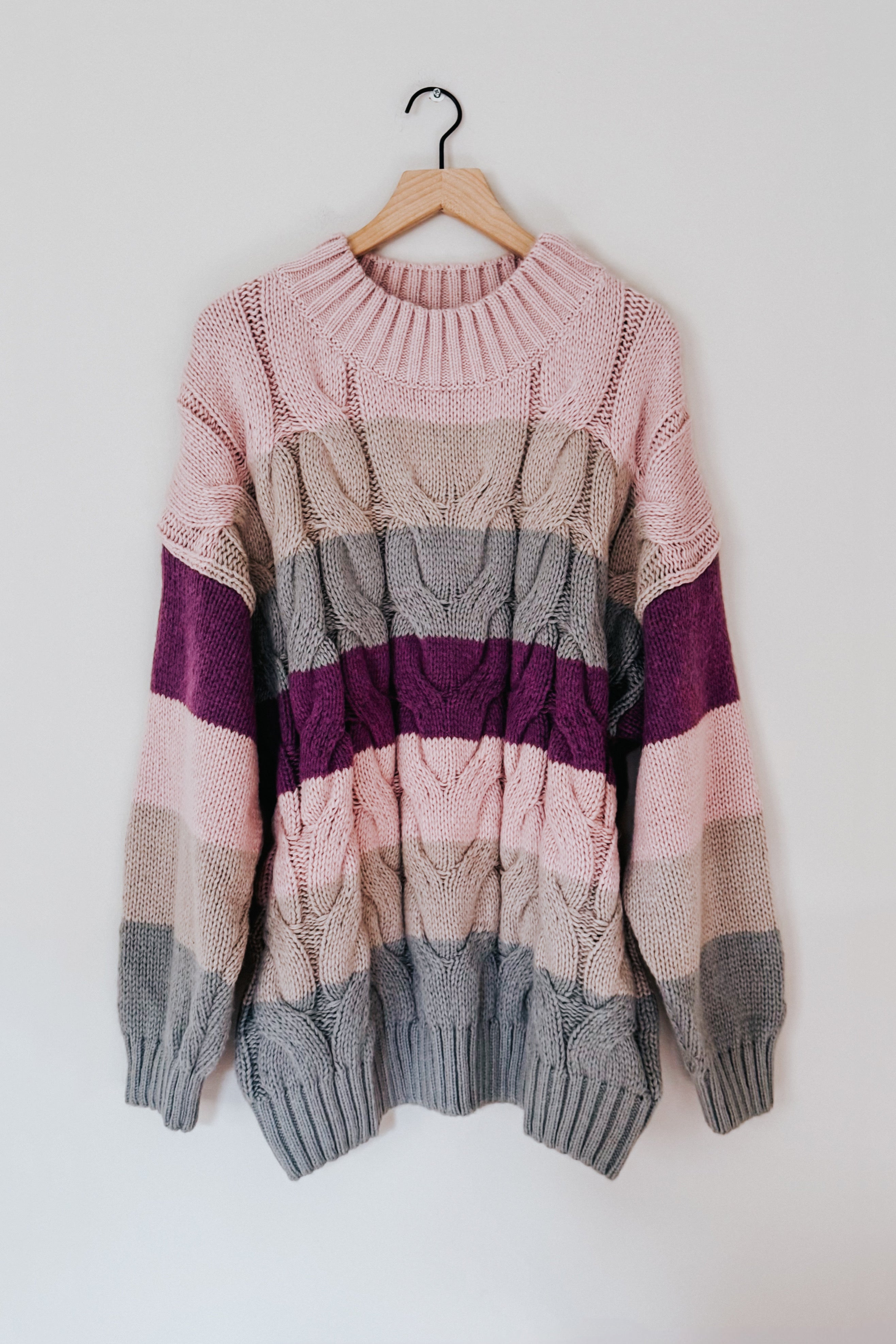 Your Blessings Stripe Cable Knit Mock Neck Sweater • Mauve