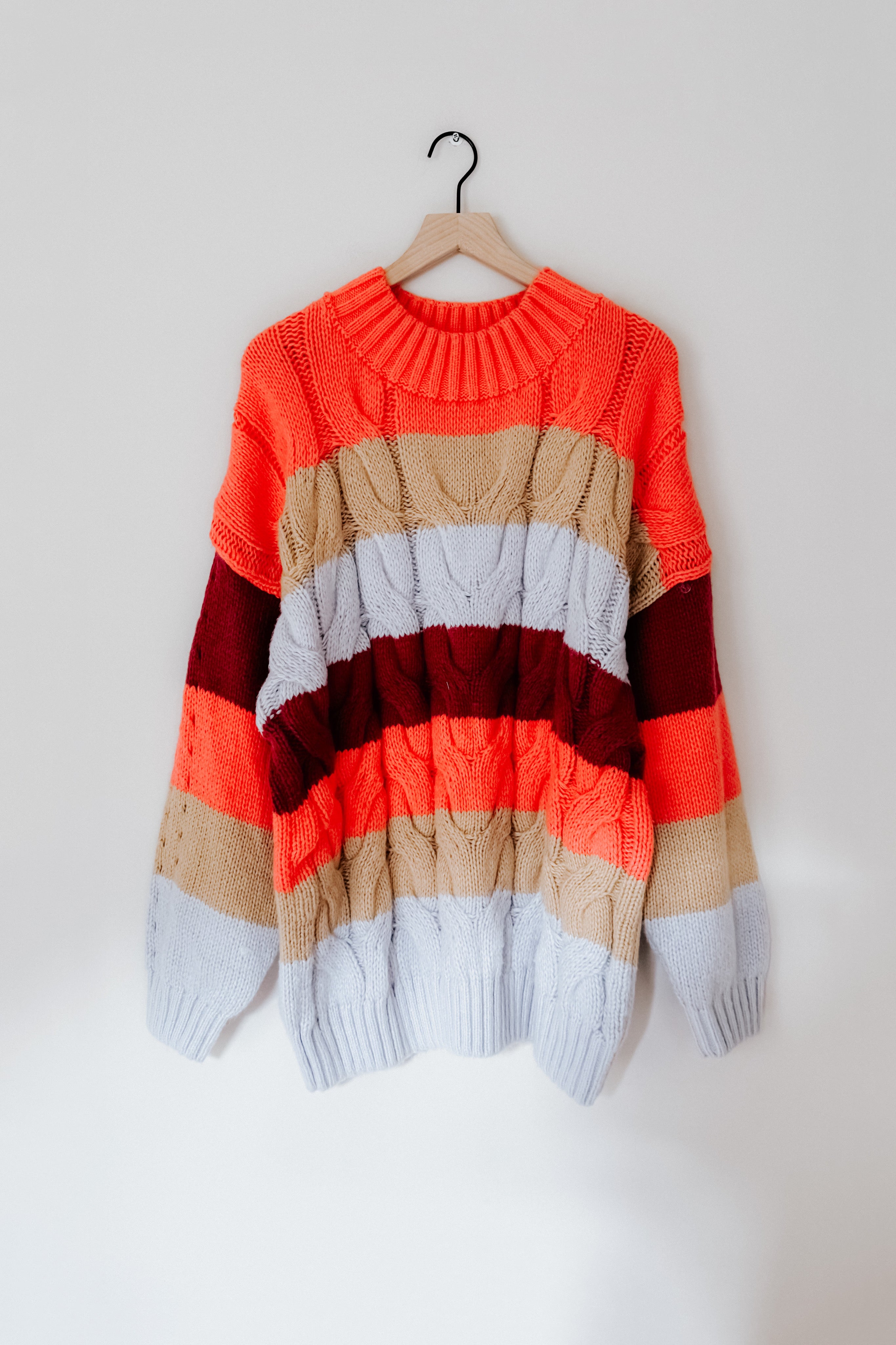 Your Blessings Stripe Cable Knit Mock Neck Sweater • Rust