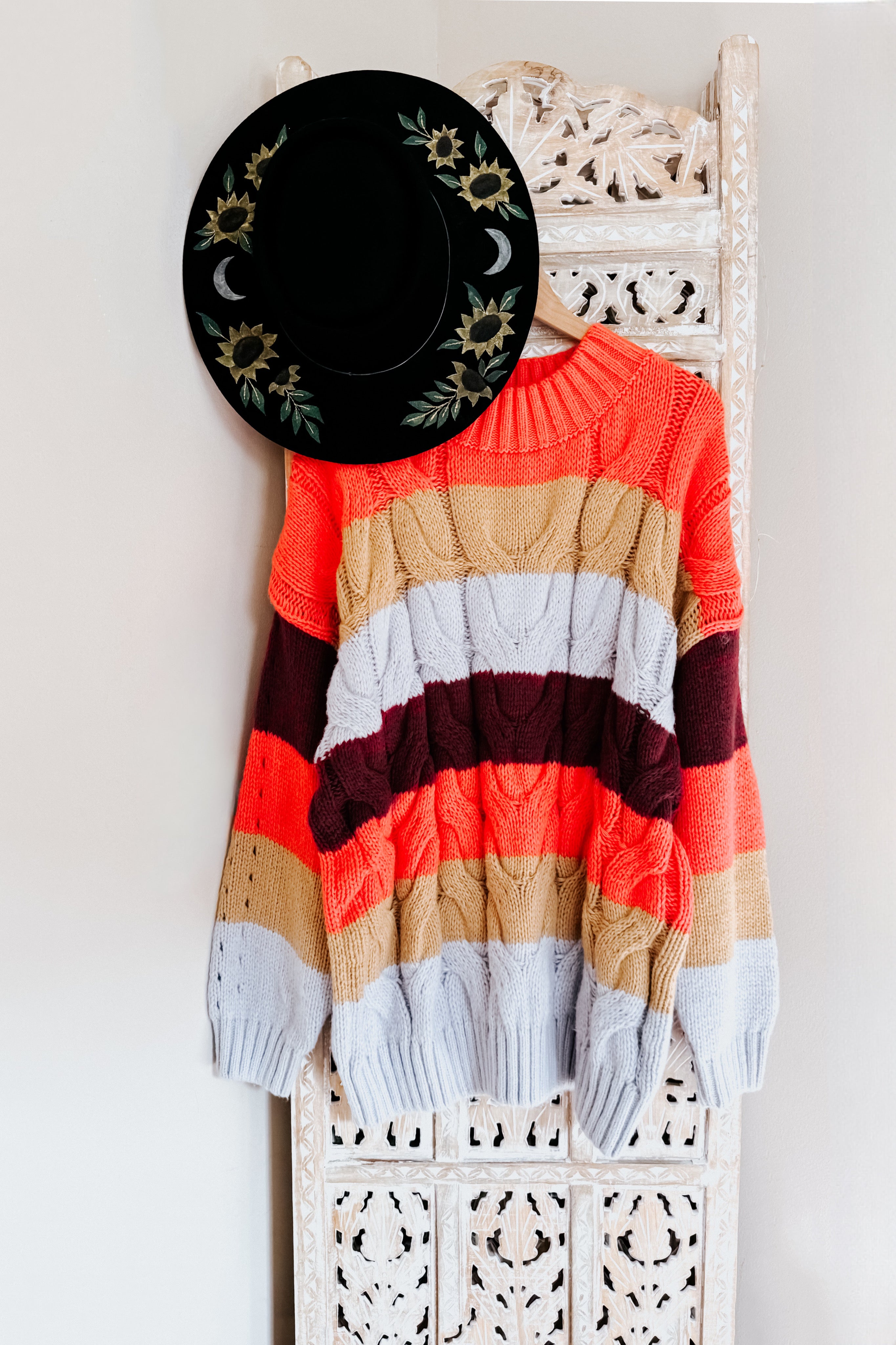 Your Blessings Stripe Cable Knit Mock Neck Sweater • Rust